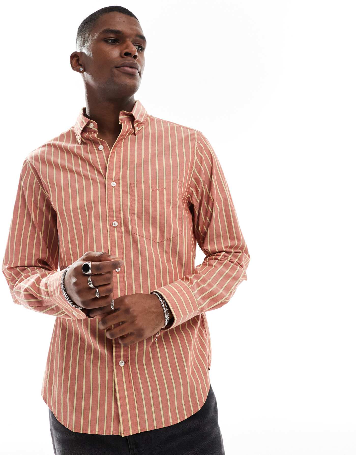 GANT archive long sleeve striped shirt with logo in red