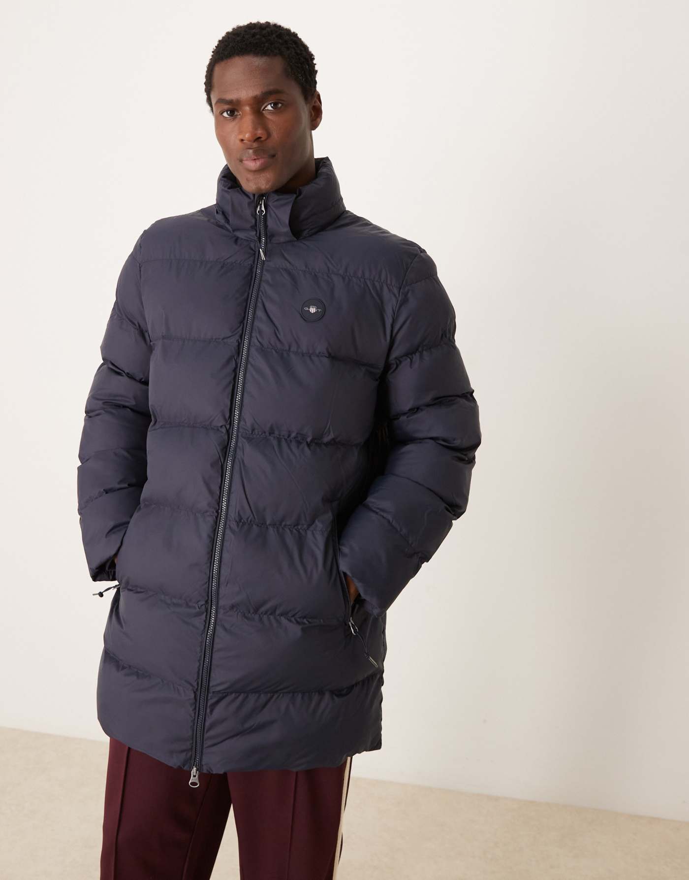 GANT active cloud longline hooded puffer jacket in navy