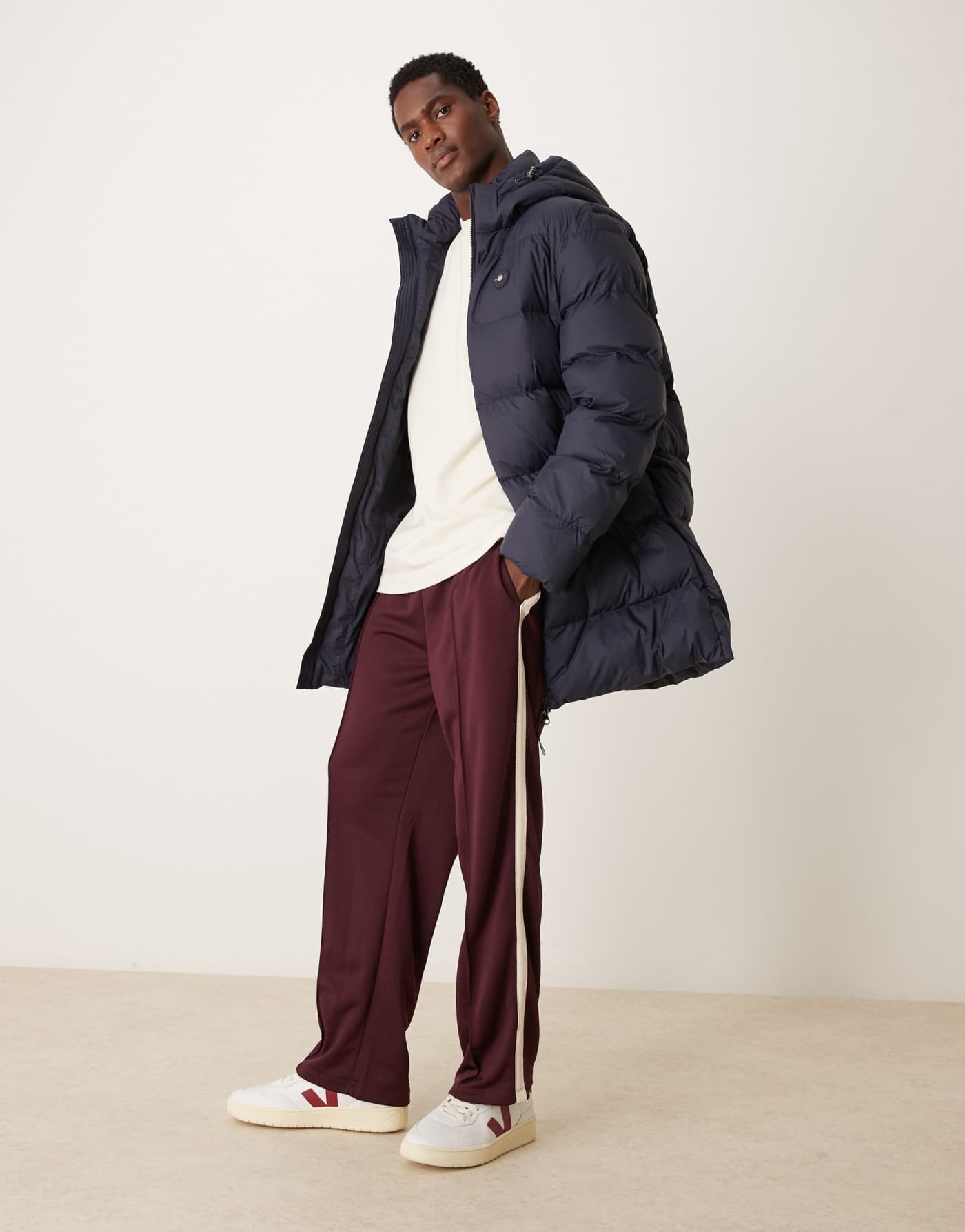 GANT active cloud longline hooded puffer jacket in navy