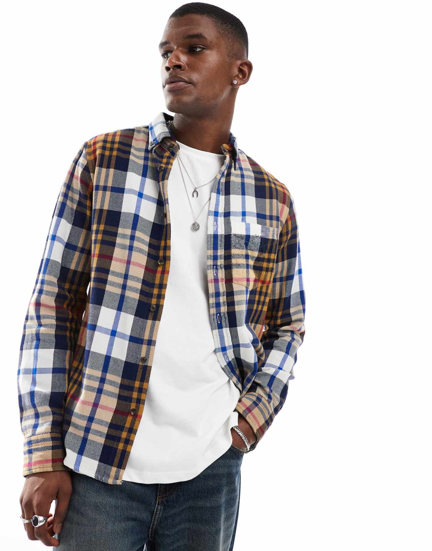 GANT twill checked shirt in beige