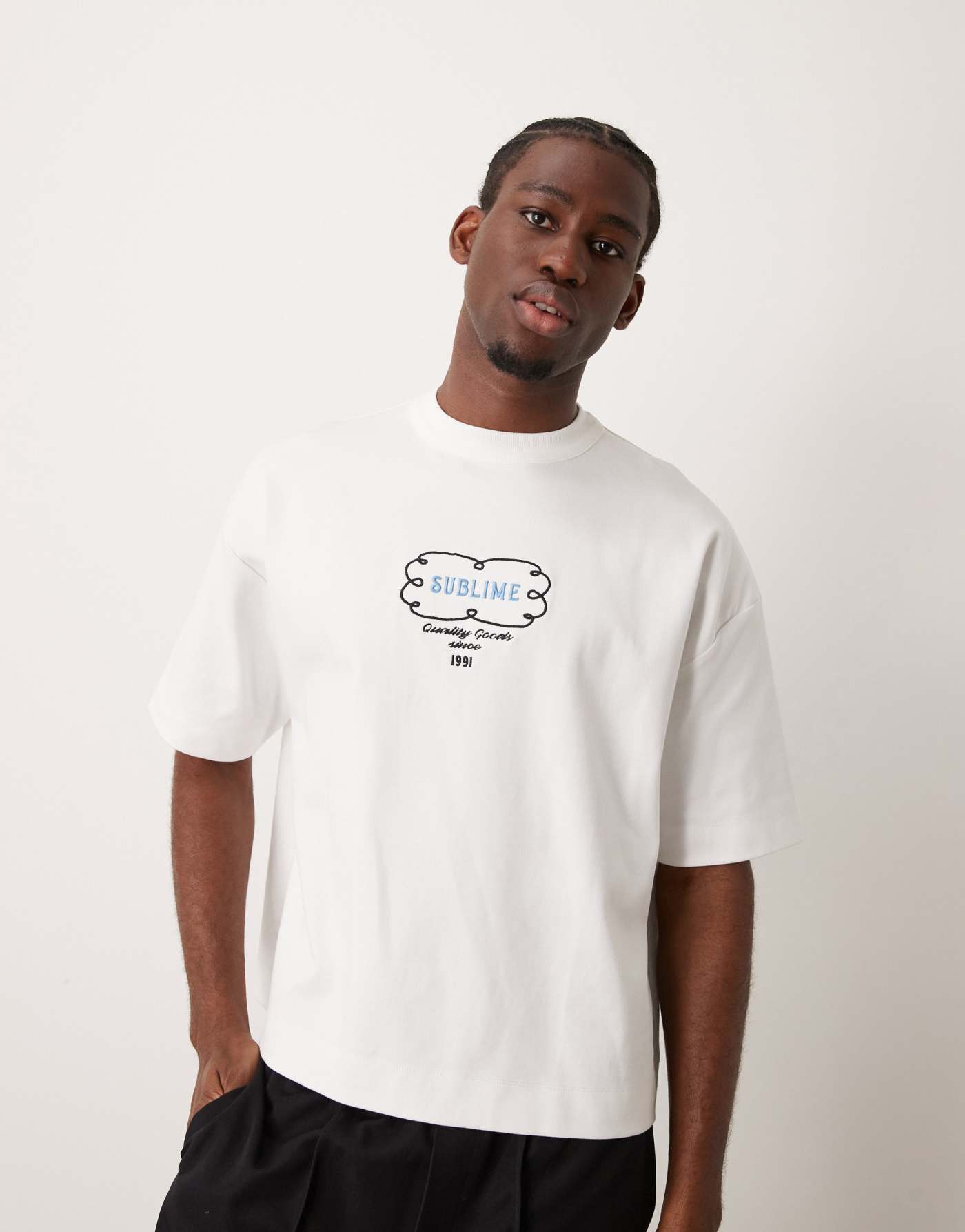 ASOS DESIGN boxy oversized t-shirt in premium heavyweight 300gsm white with abstract back print