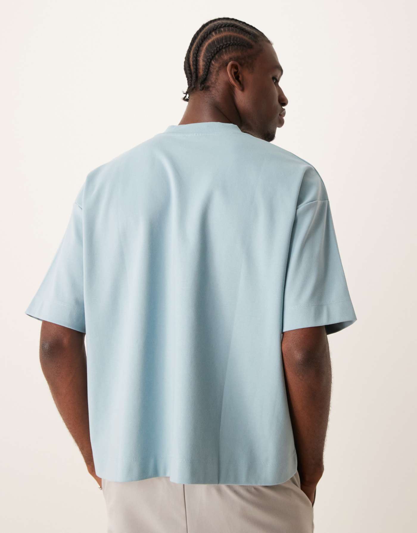 ASOS DESIGN boxy oversized t-shirt in premium heavyweight 300gsm cut and sew blue with chest print