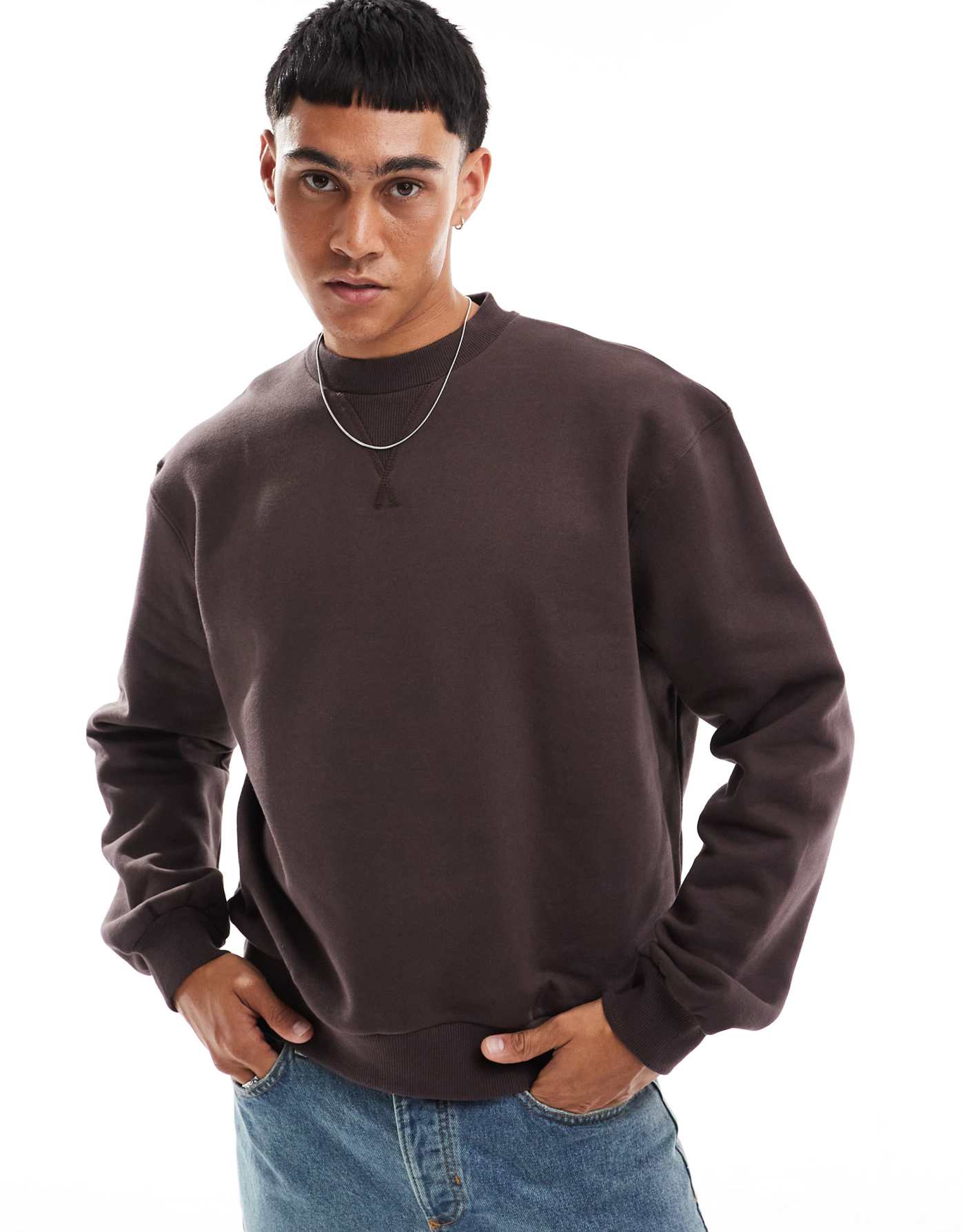 ASOS DESIGN premium heavyweight boxy oversized sweatshirt 400gsm in brown