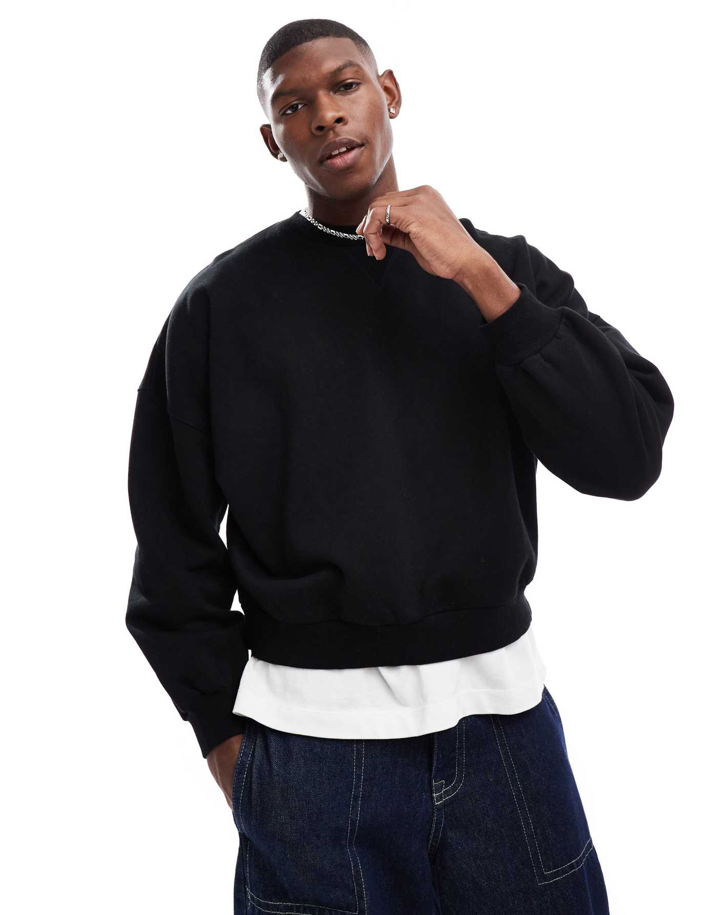 ASOS DESIGN premium heavyweight oversized boxy drop shoulder sweatshirt 400gsm in black