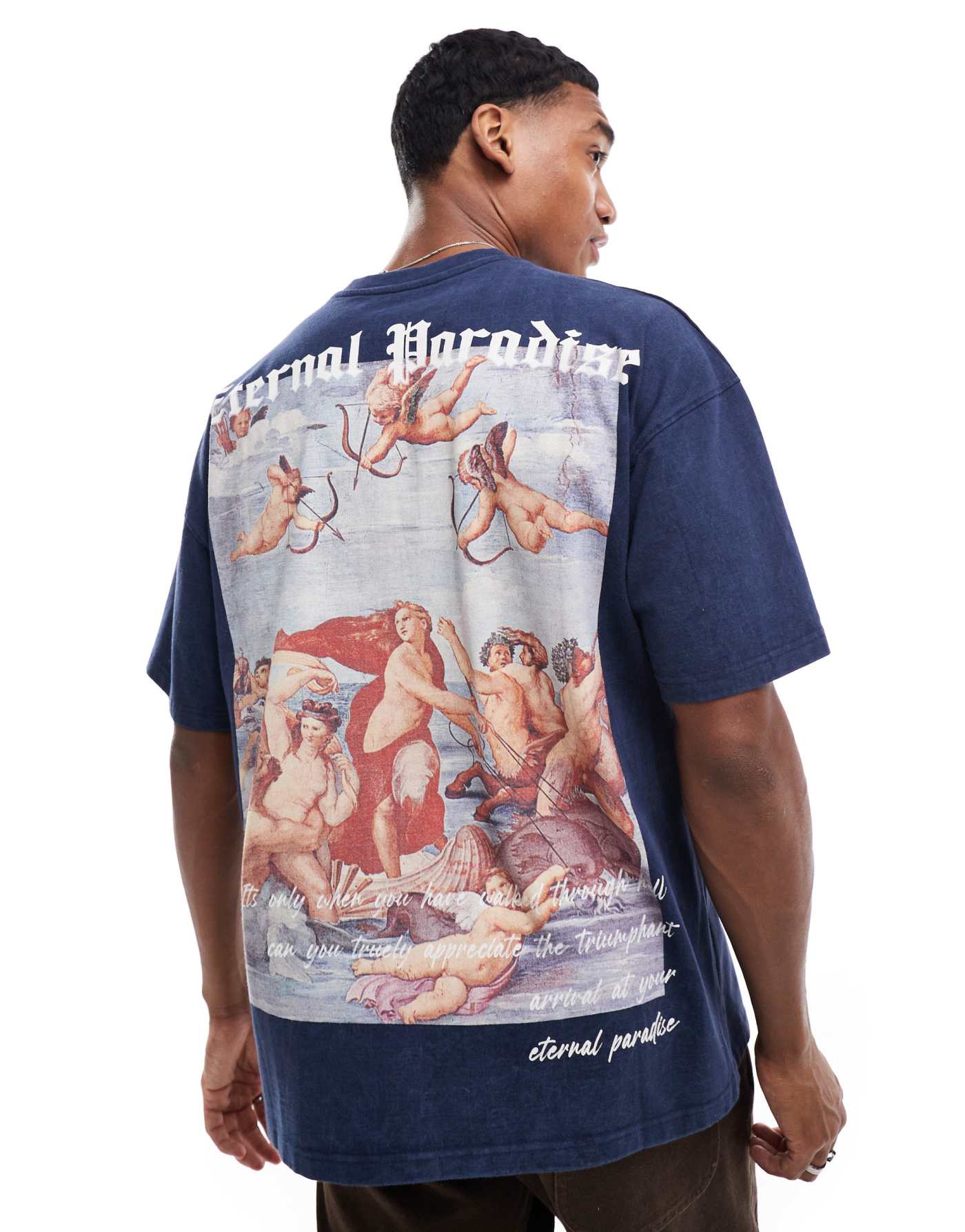 Liquor N Poker oversized t-shirt with eternal paradise back print in blue