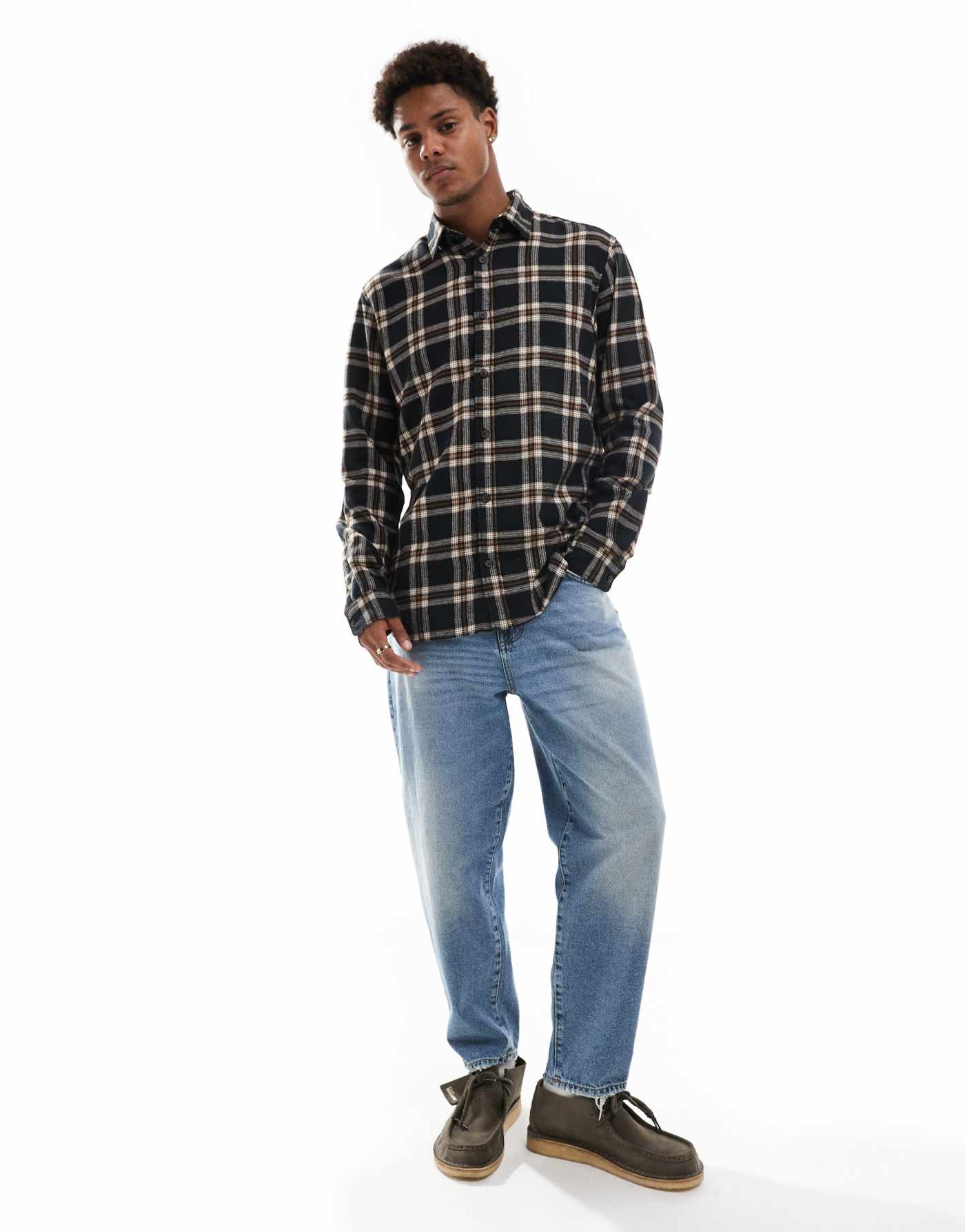 JJ Rebel brushed check shirt in black