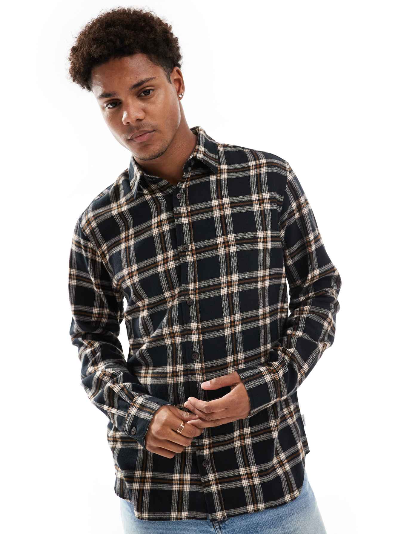 JJ Rebel brushed check shirt in black