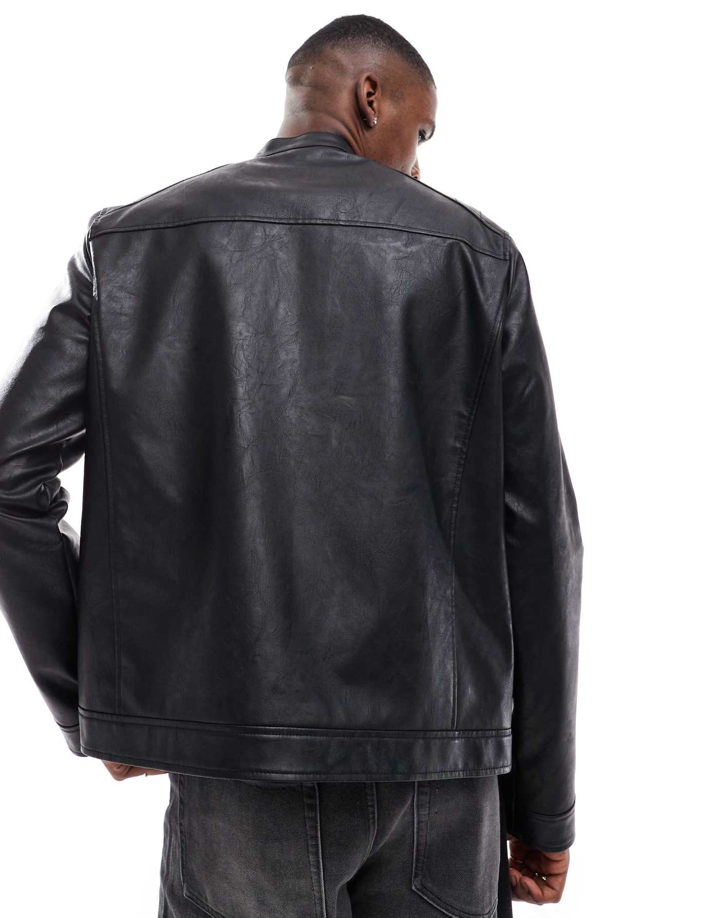 JJ Rebel faux leather racer jacket in black