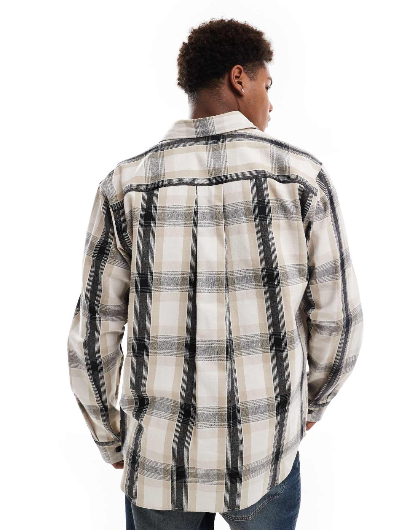 JJ Rebel heavy check overshirt in beige