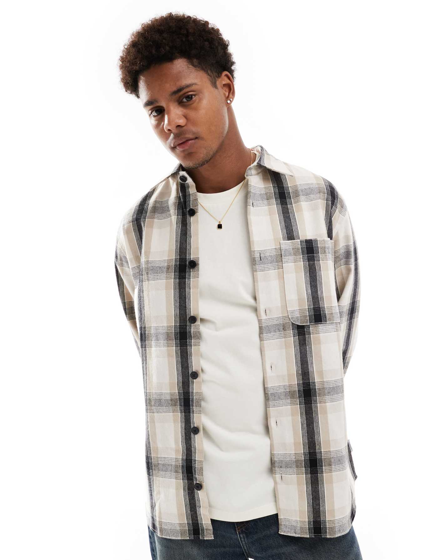 JJ Rebel heavy check overshirt in beige