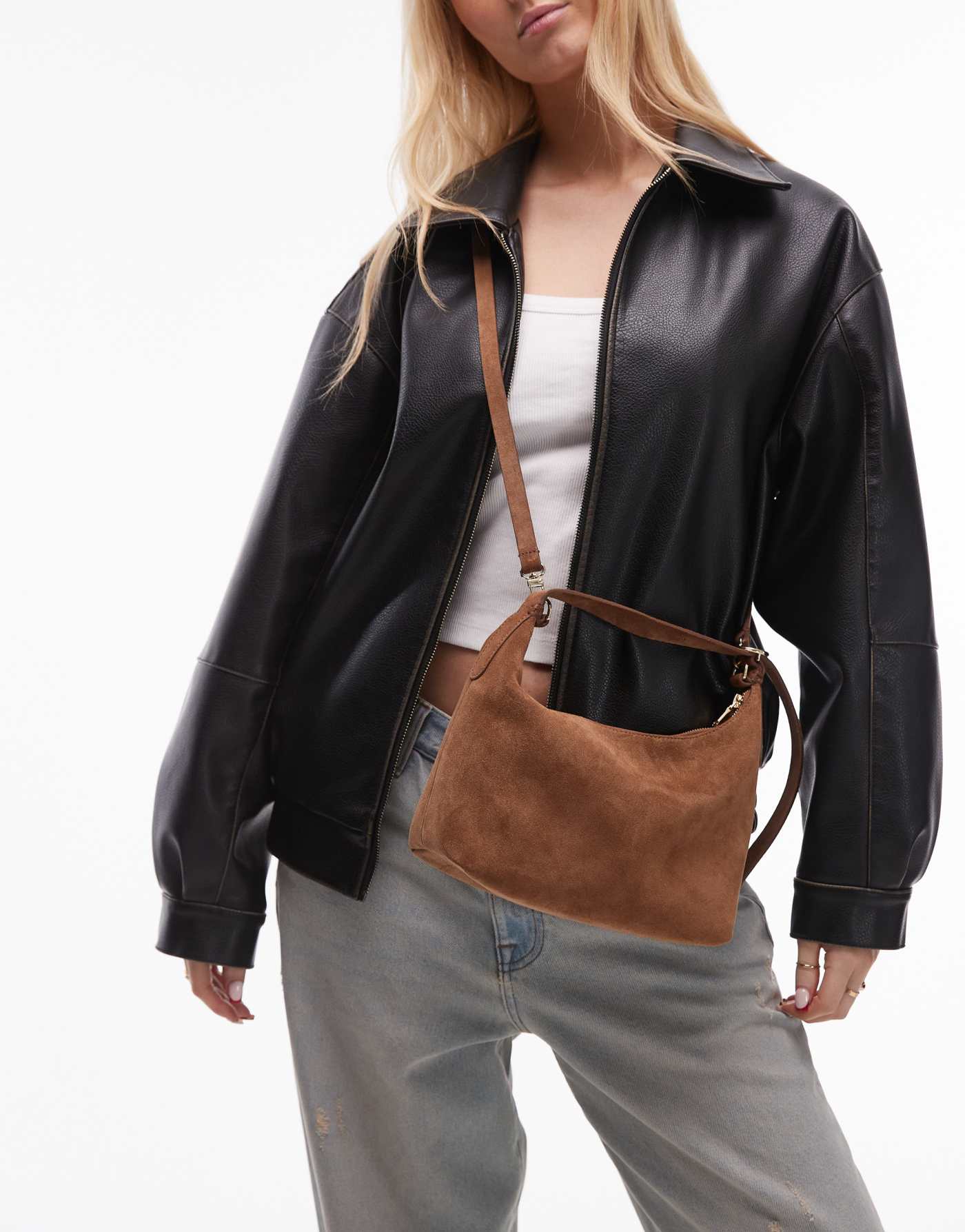 ARKET suede leather cross body bag in brown