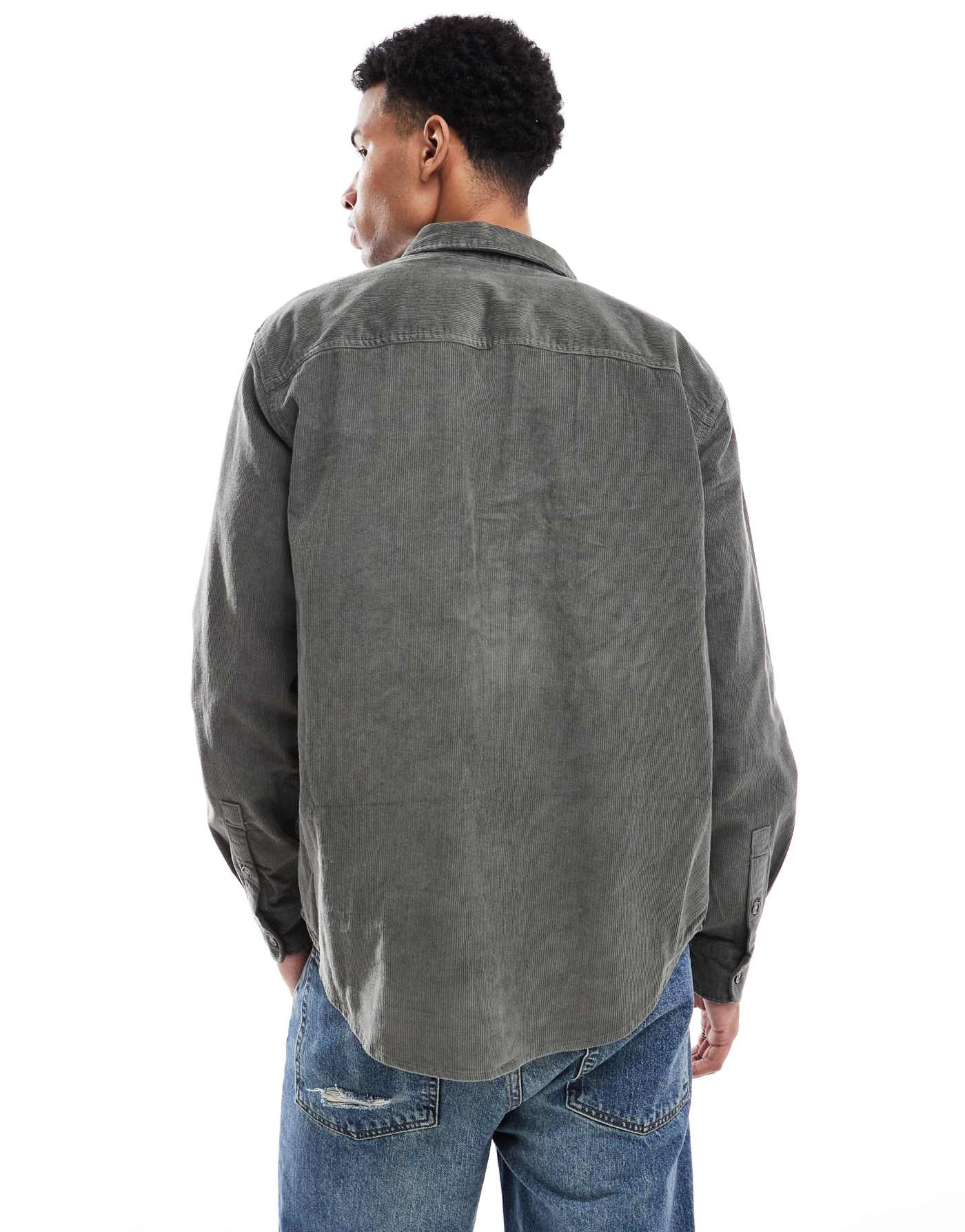 ONLY & SONS cord overshirt in charcoal