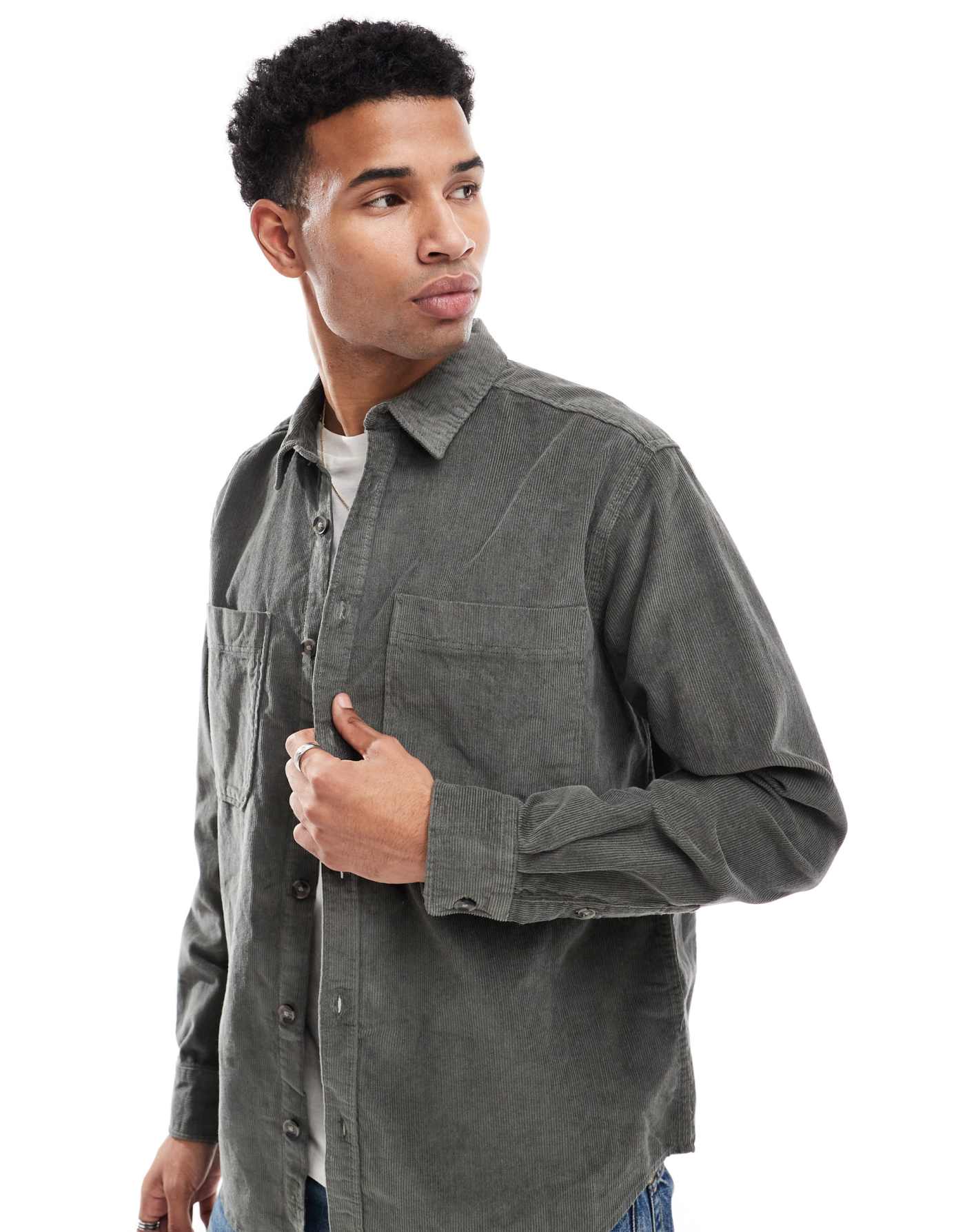 ONLY & SONS cord overshirt in charcoal