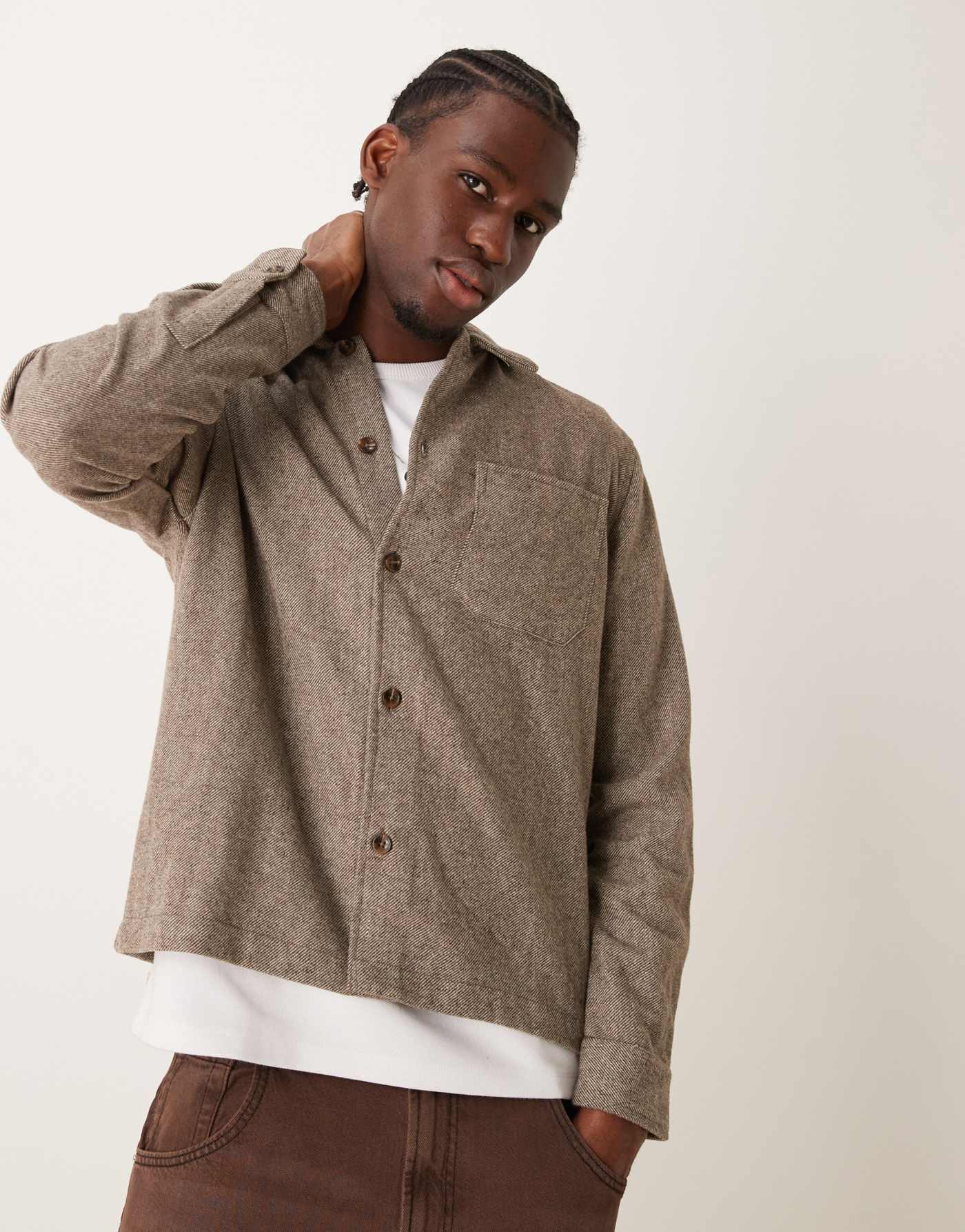 New Look brushed twill overshirt in stone