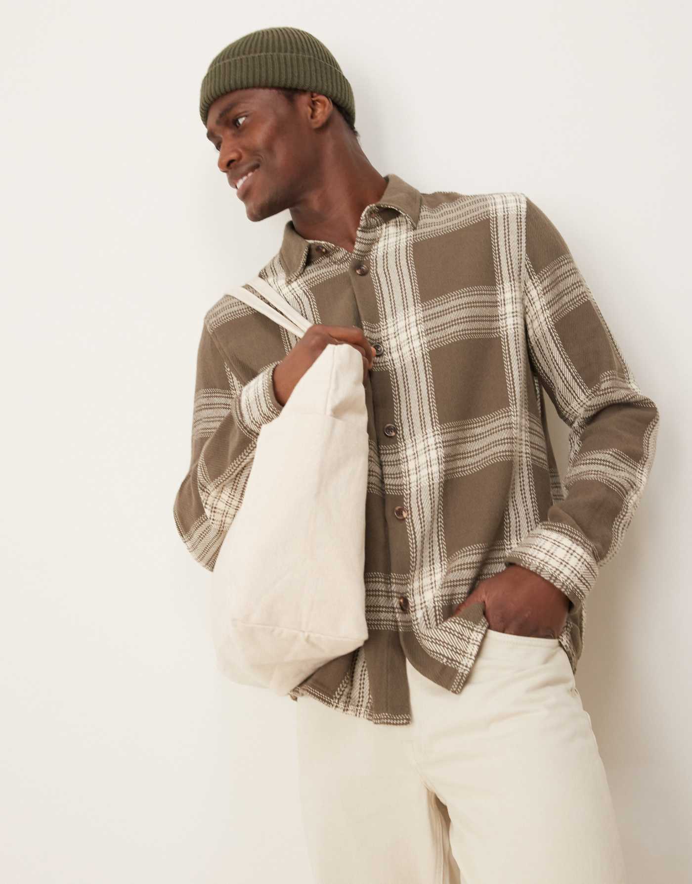 New Look checked oxford shirt in dark khaki