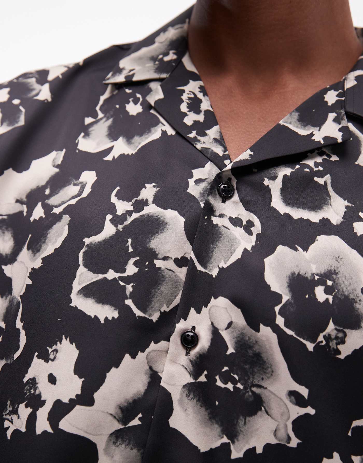 Topman short sleeve satin floral shirt in black