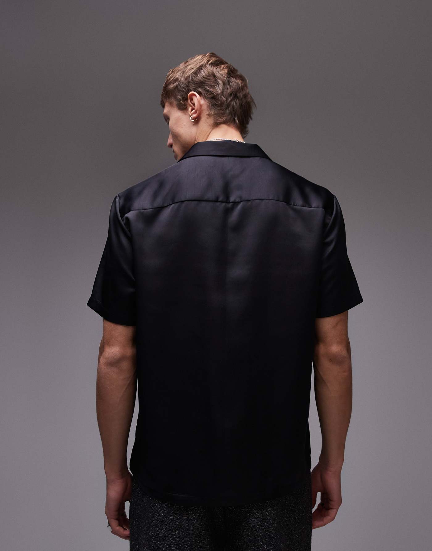 Topman short sleeve satin shirt in black