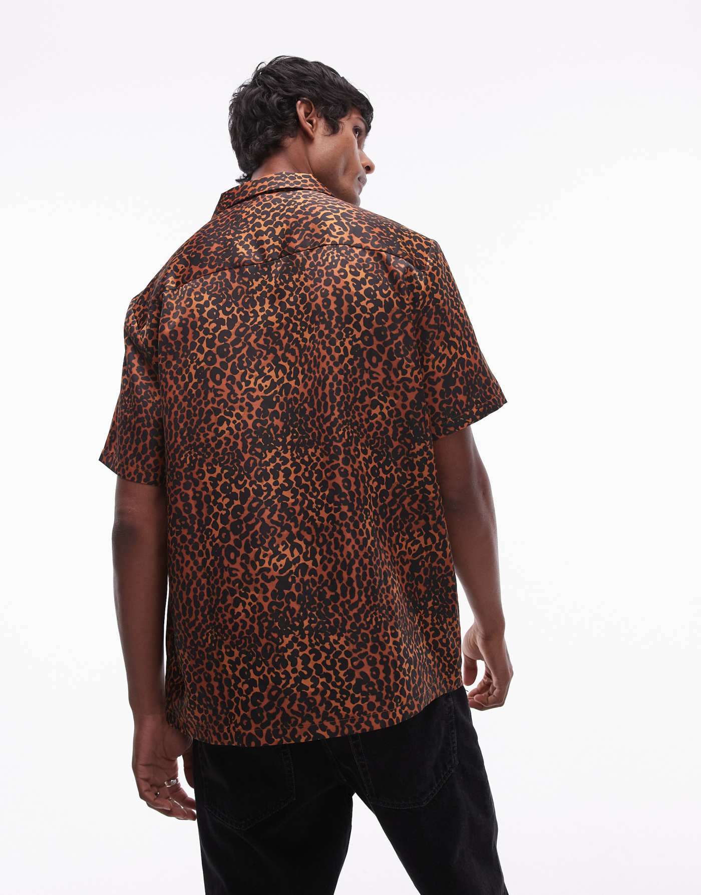 Topman short sleeve leopard print shirt in brown