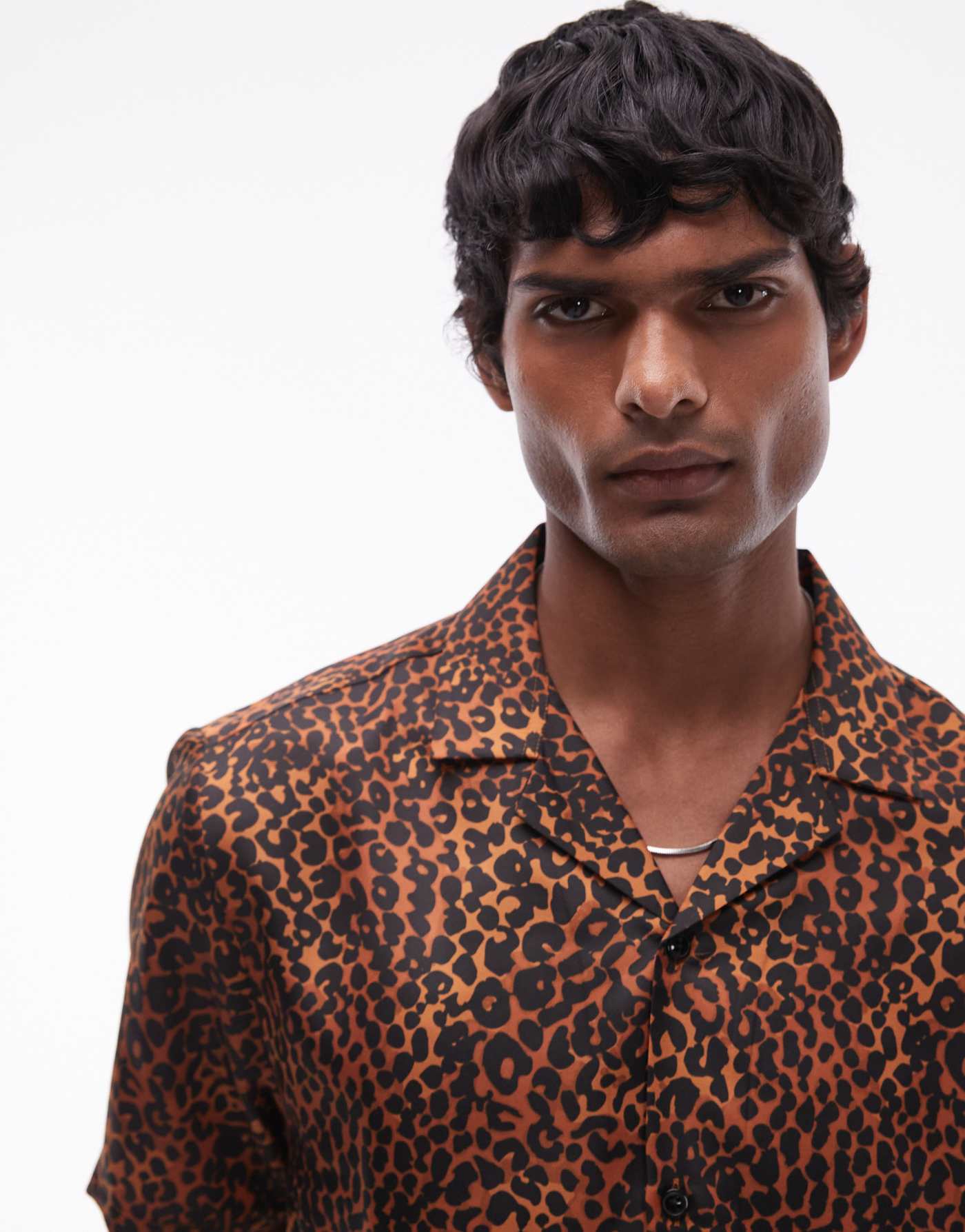 Topman short sleeve leopard print shirt in brown