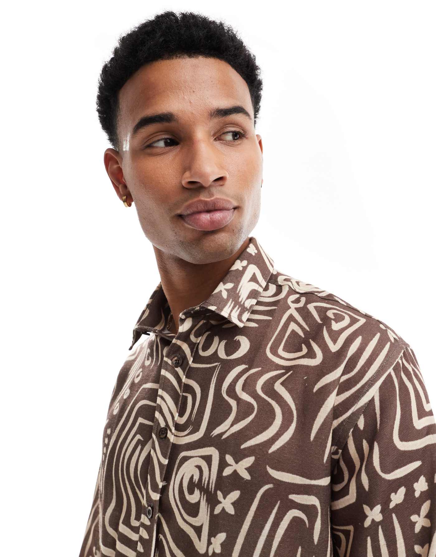 Viggo relaxed shirt in dark brown abstract print co-ord