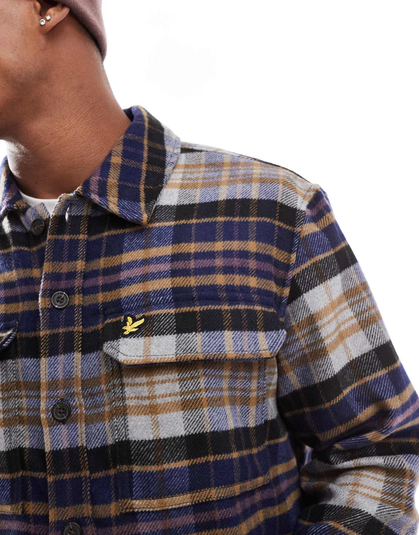 Lyle & Scott check flannel overshirt in dark navy/ chalk