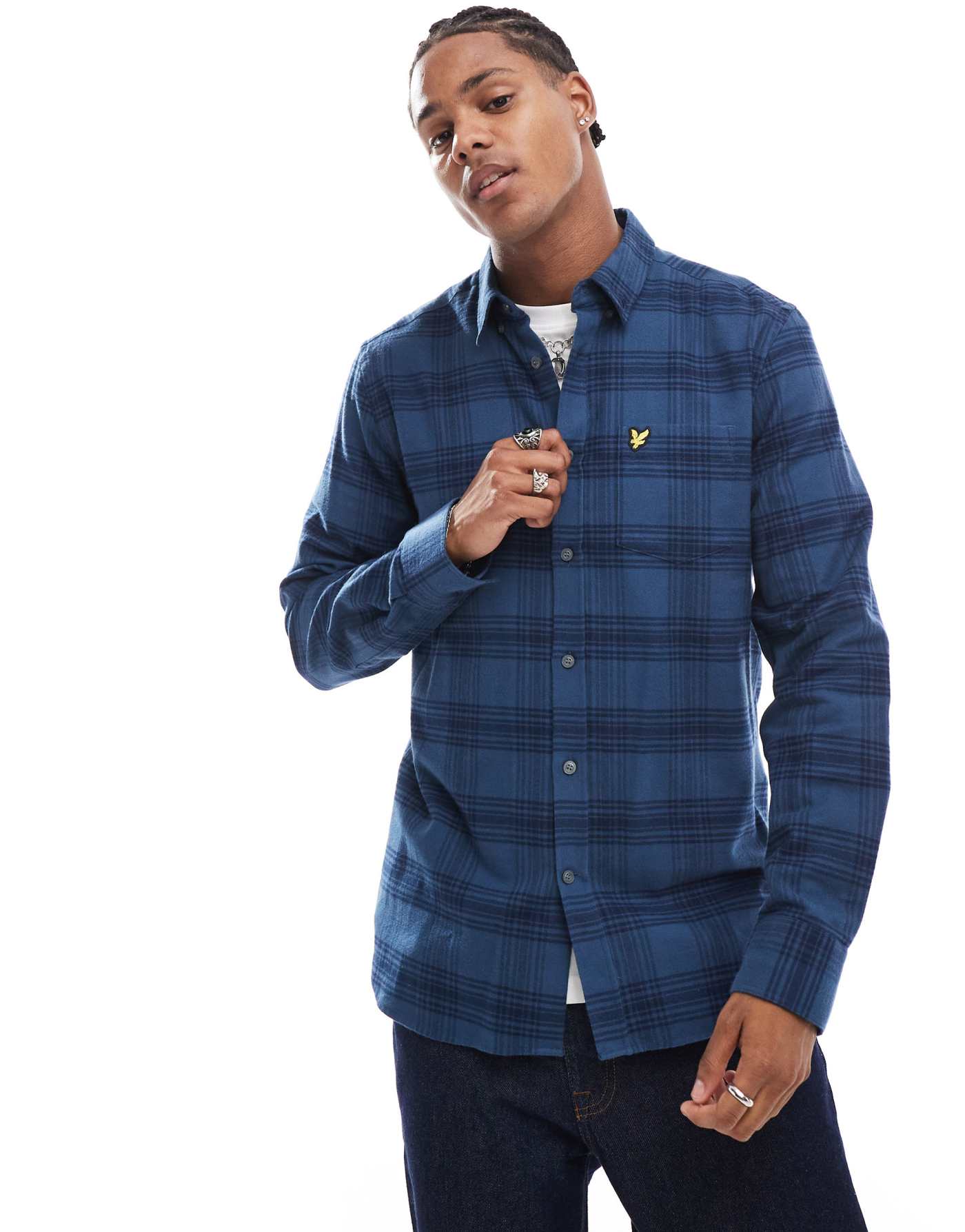 Lyle & Scott tonal check flannel shirt in dark blue