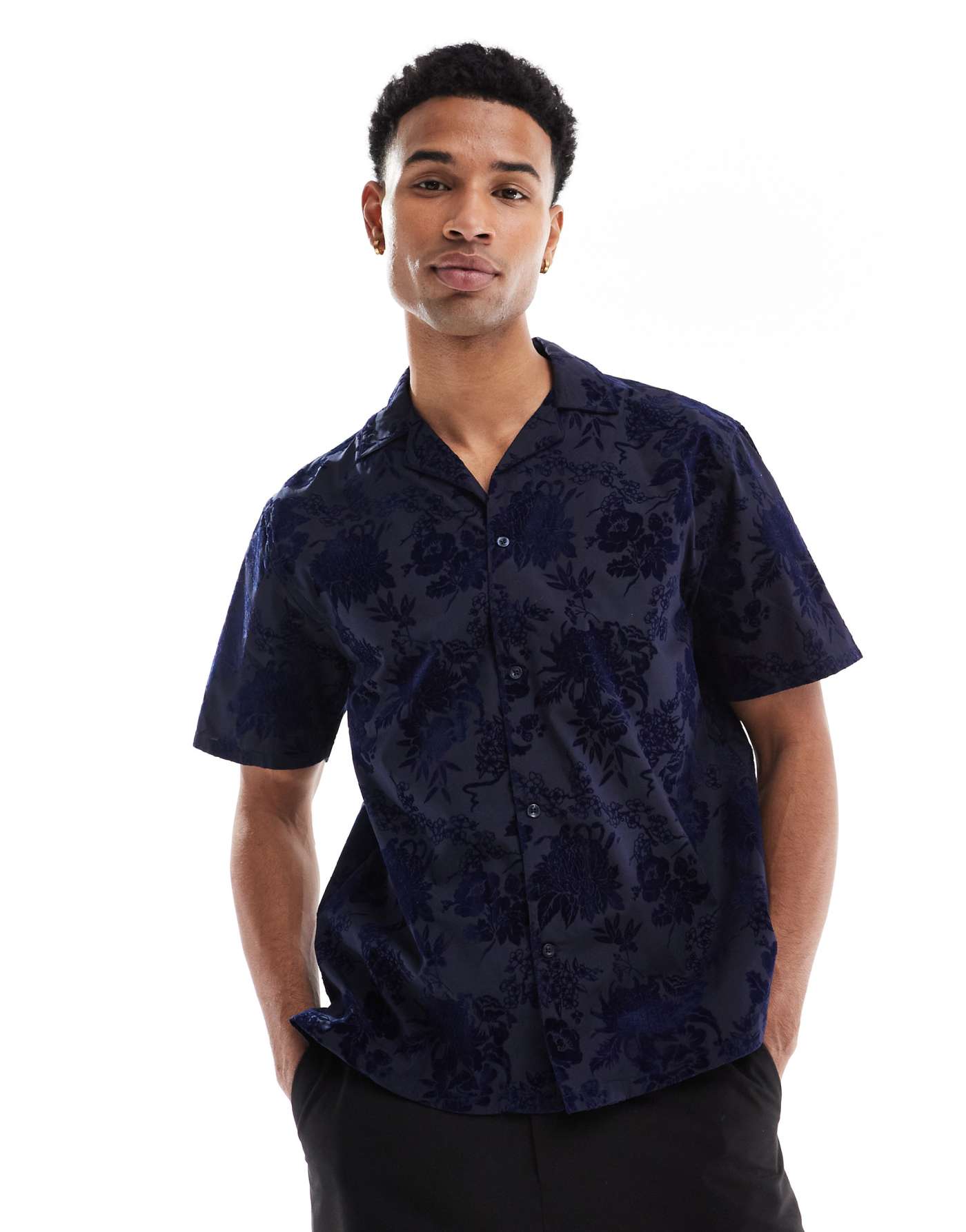 Twisted Tailor jacquard shirt in navy