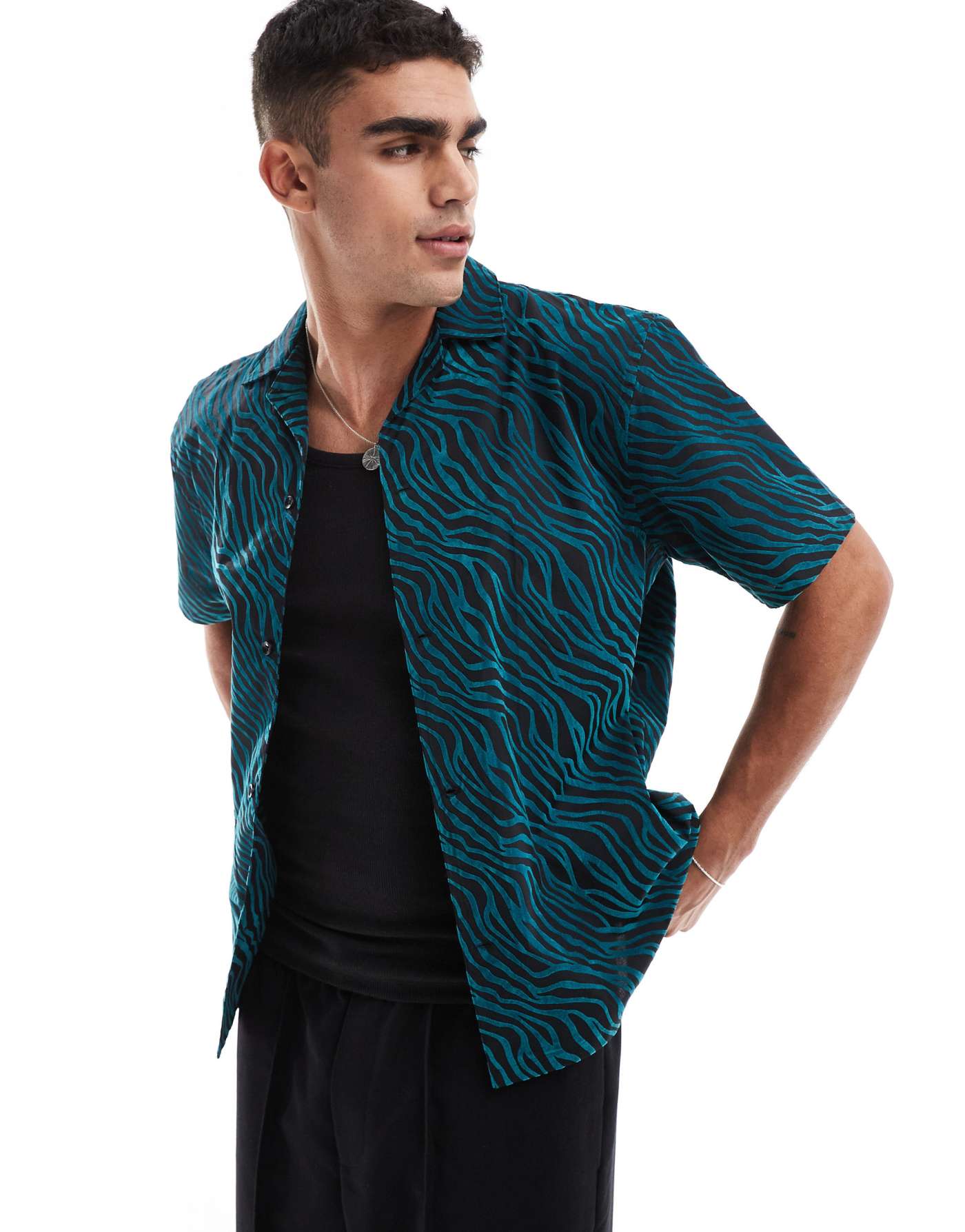 Twisted Tailor zebra shirt in black and green