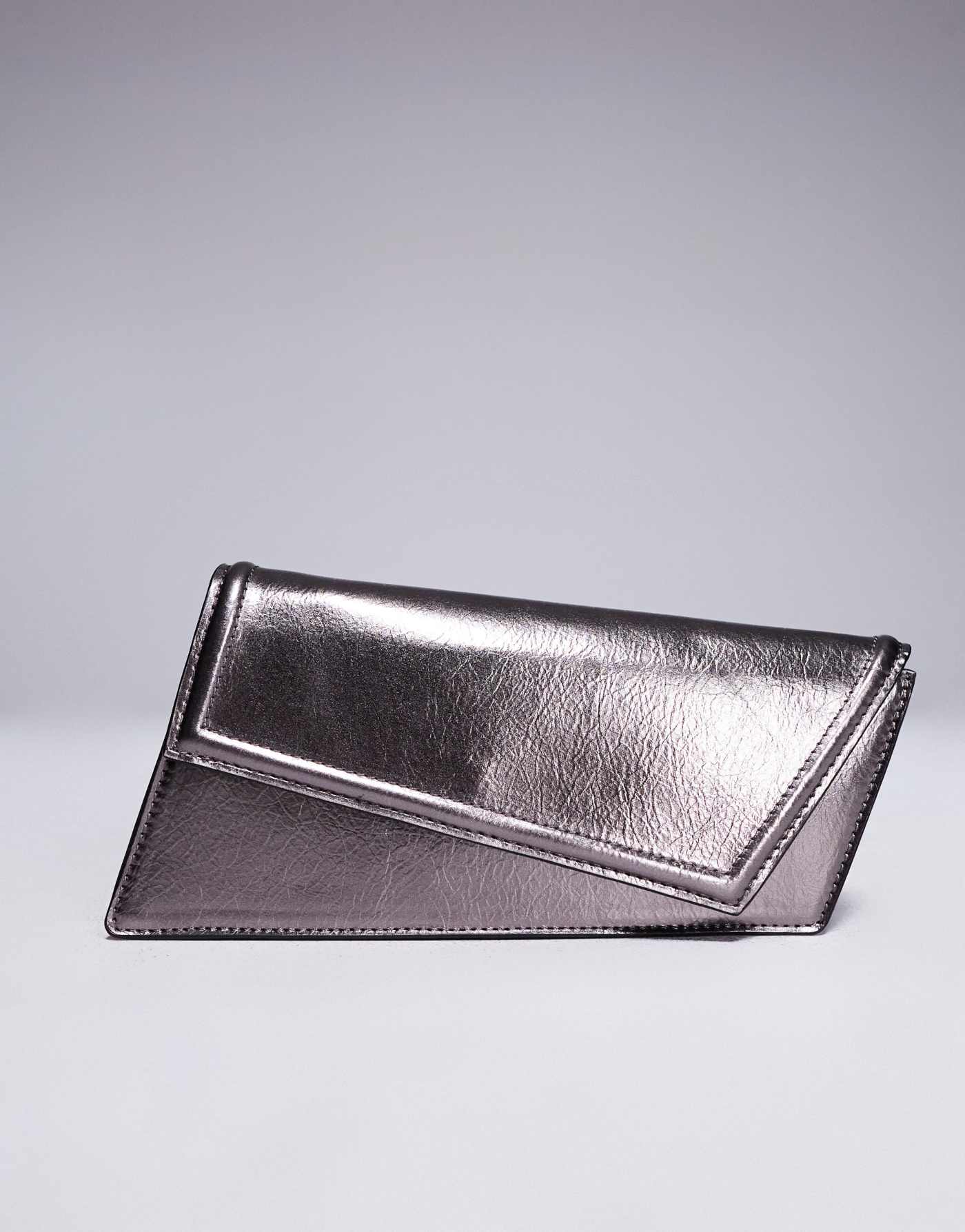 ASOS DESIGN asymmetric clutch bag with chain strap in gunmetal