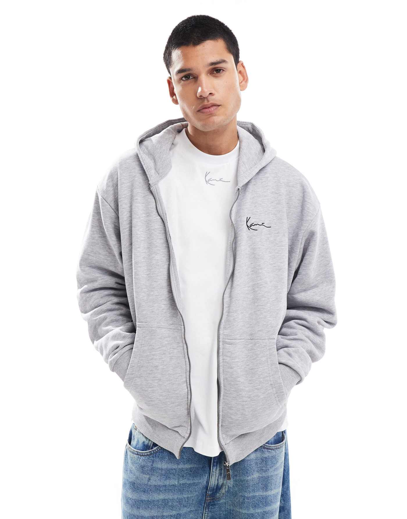 Karl Kani co-ord signature essential zip up hoodie in ash grey