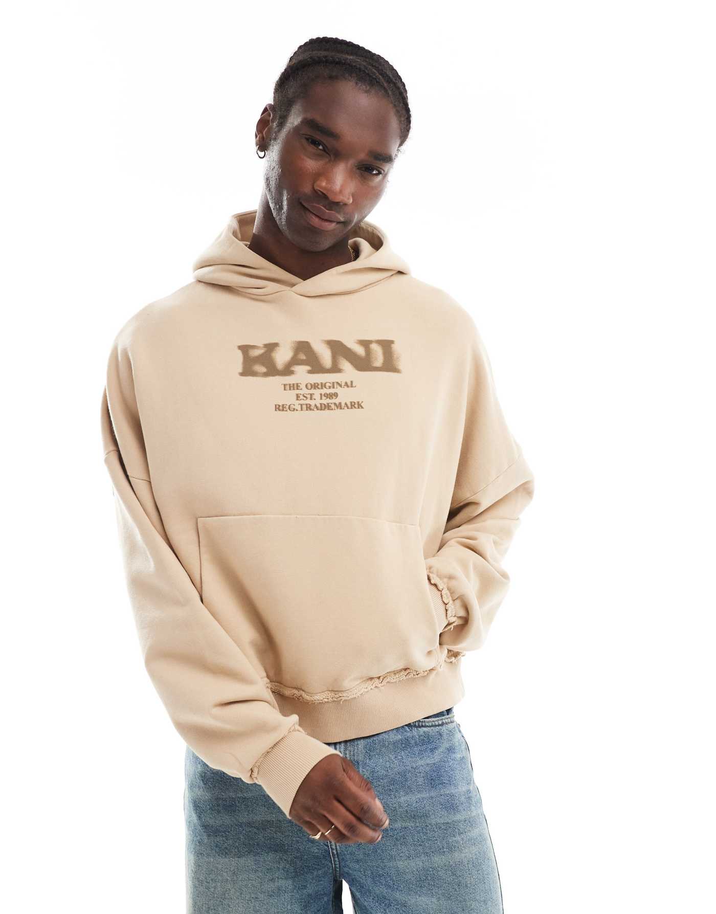 Karl Kani retro sprayed hoodie in dark beige