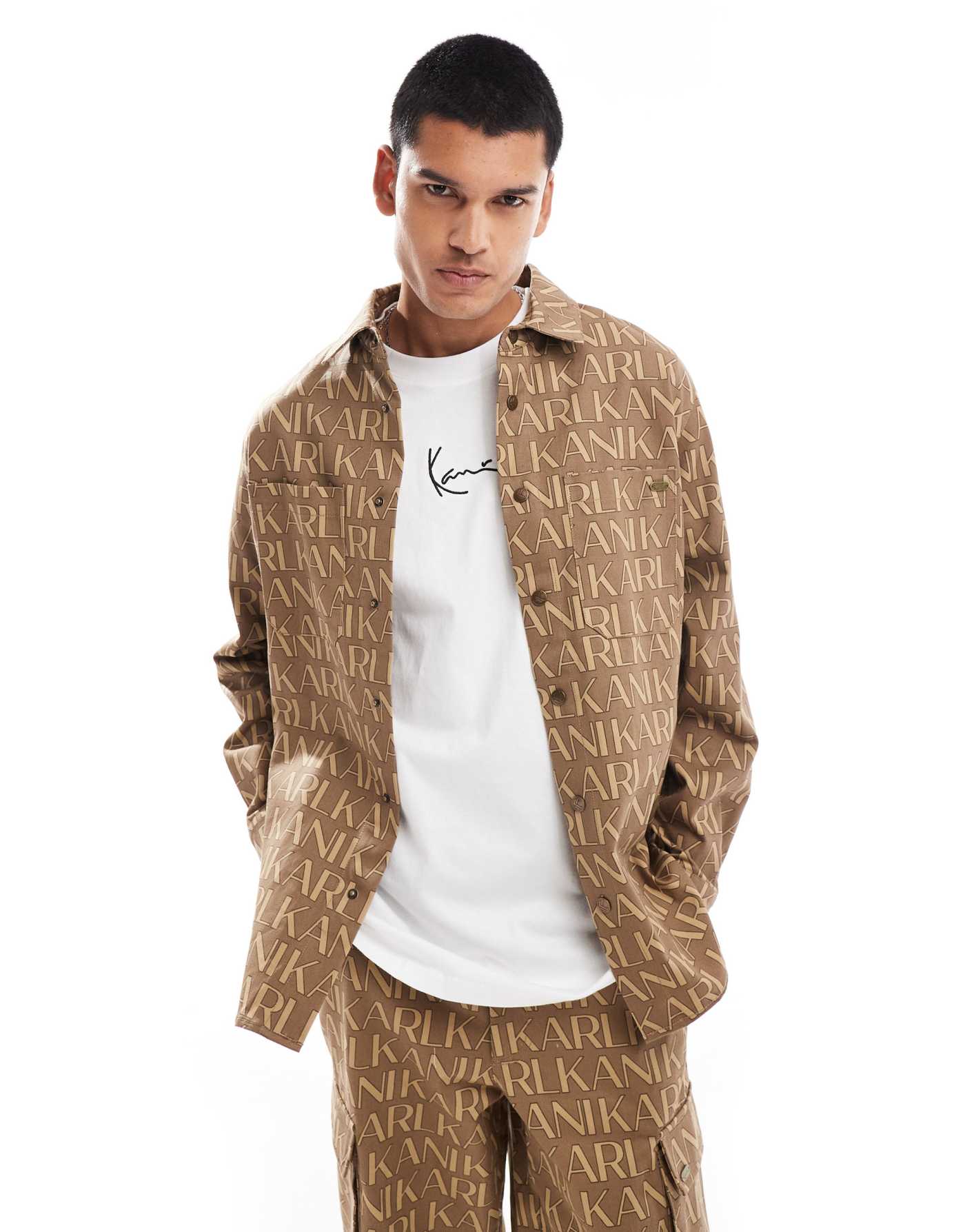 Karl Kani co-ord oversized shirt in light beige