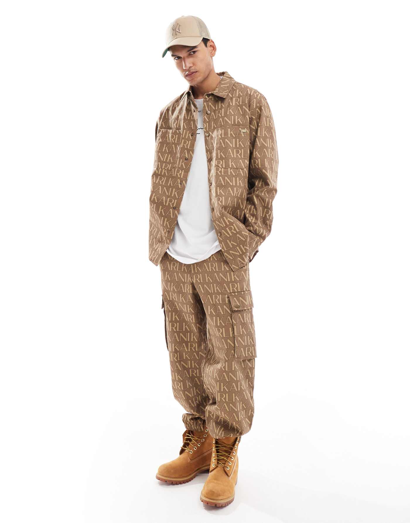 Karl Kani co-ord oversized shirt in light beige