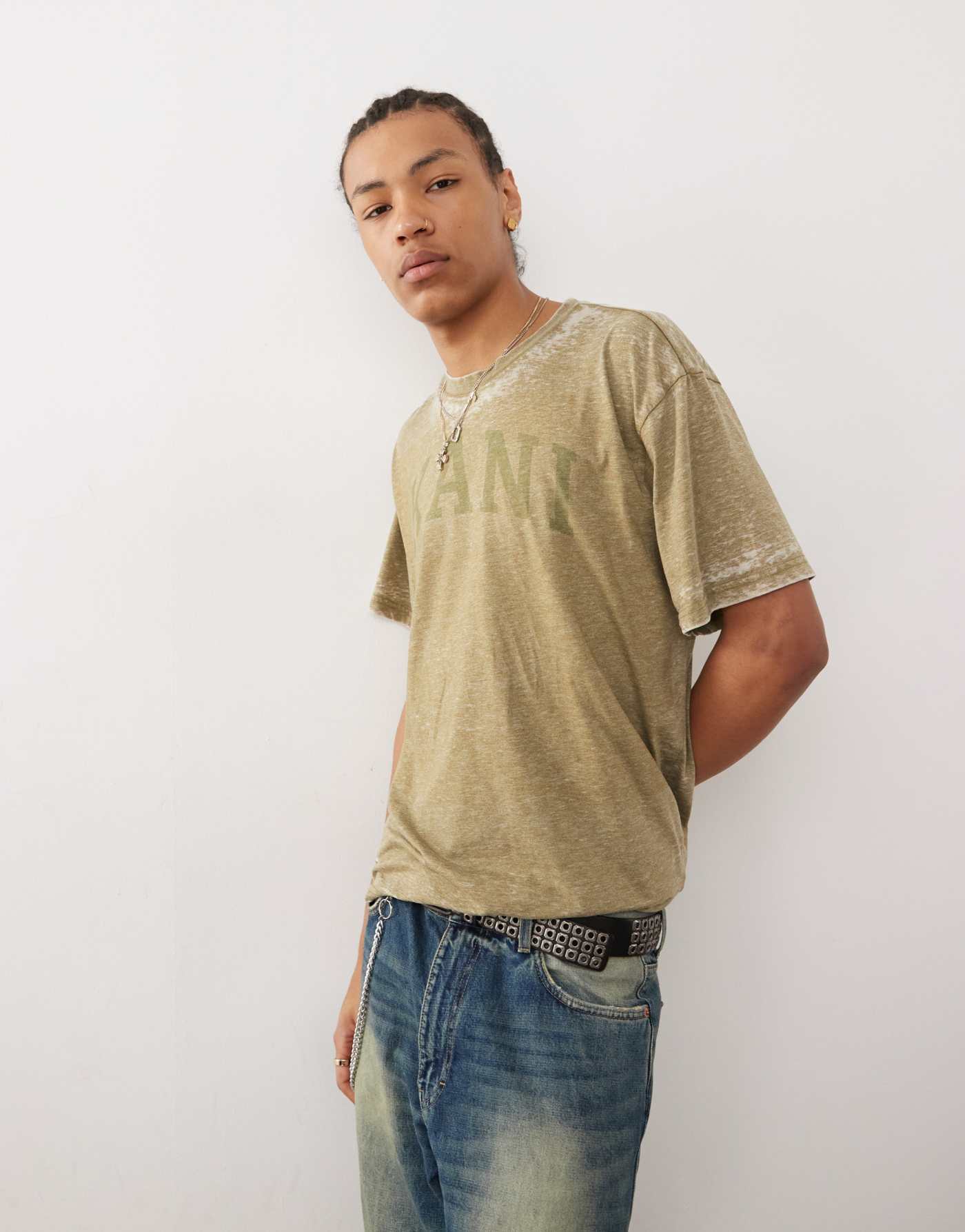 Karl Kani serif burnout t-shirt in olive green