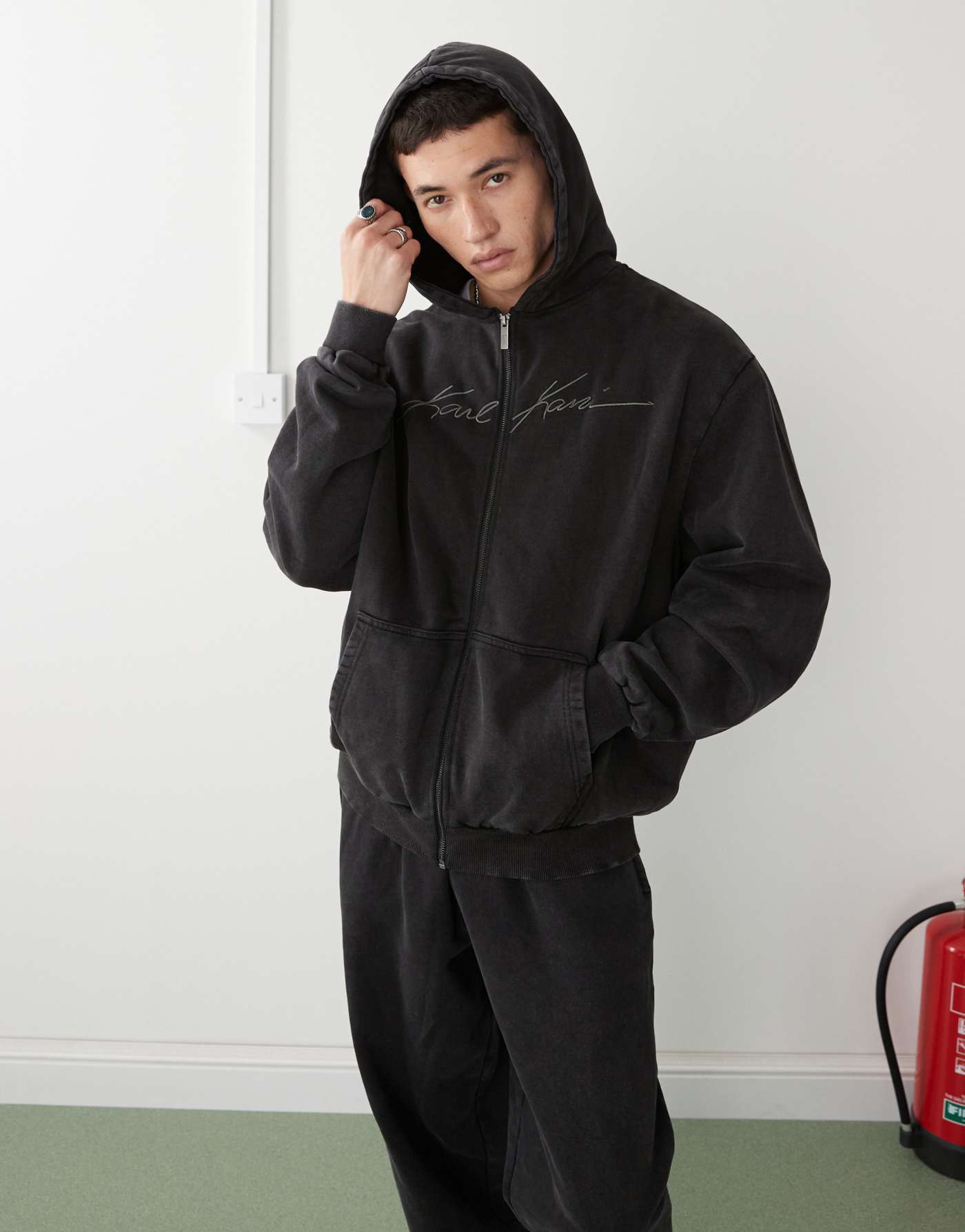 Karl Kani co-ord autograph zip up hoodie in black