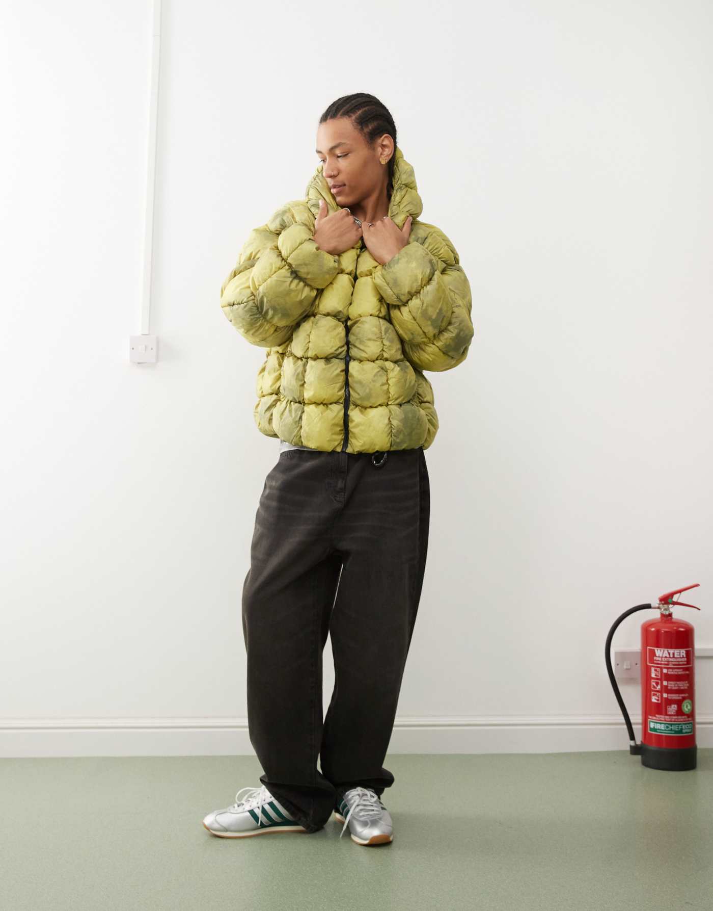 Karl Kani quilted tie dye puffer jacket in lime green