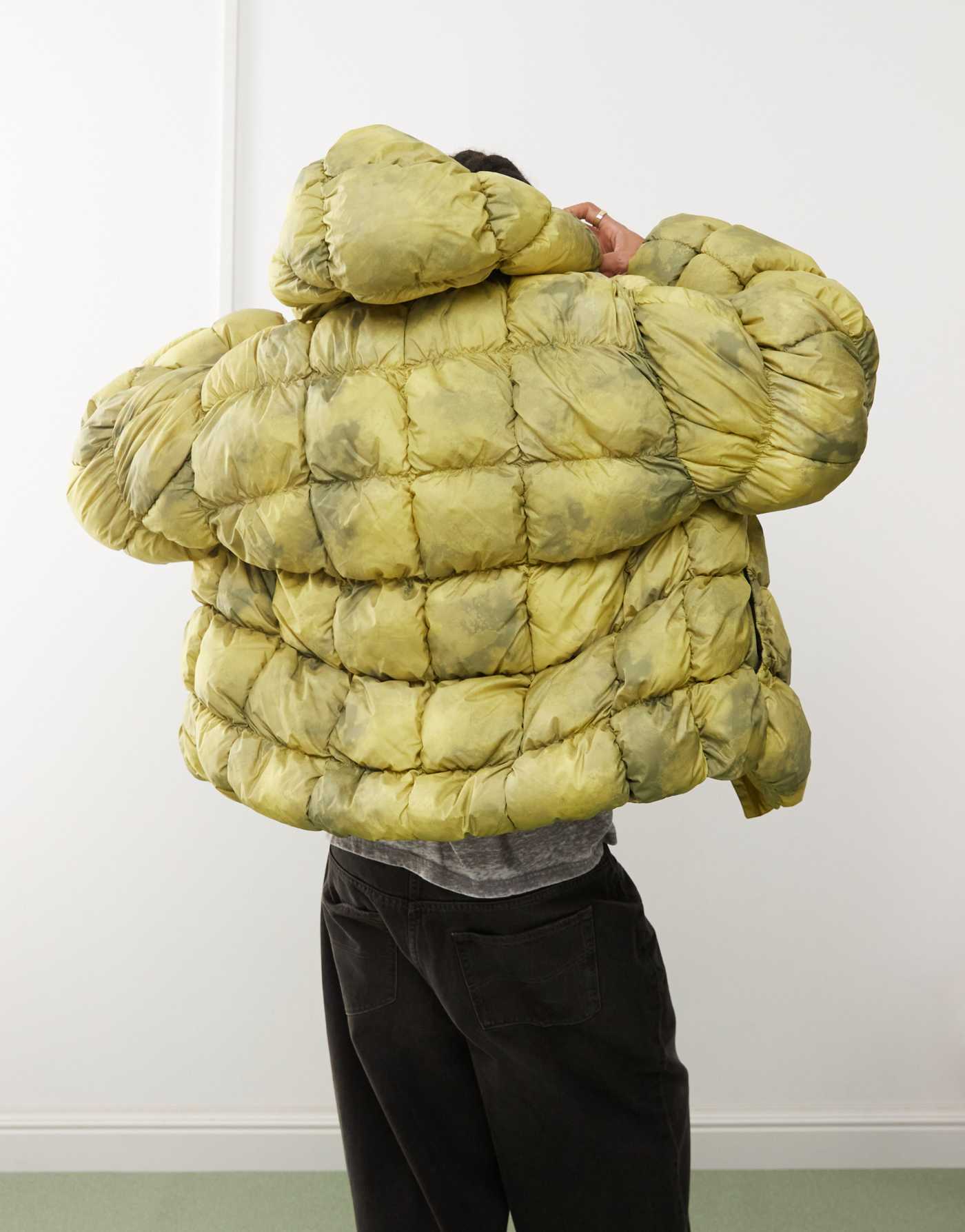 Karl Kani quilted tie dye puffer jacket in lime green