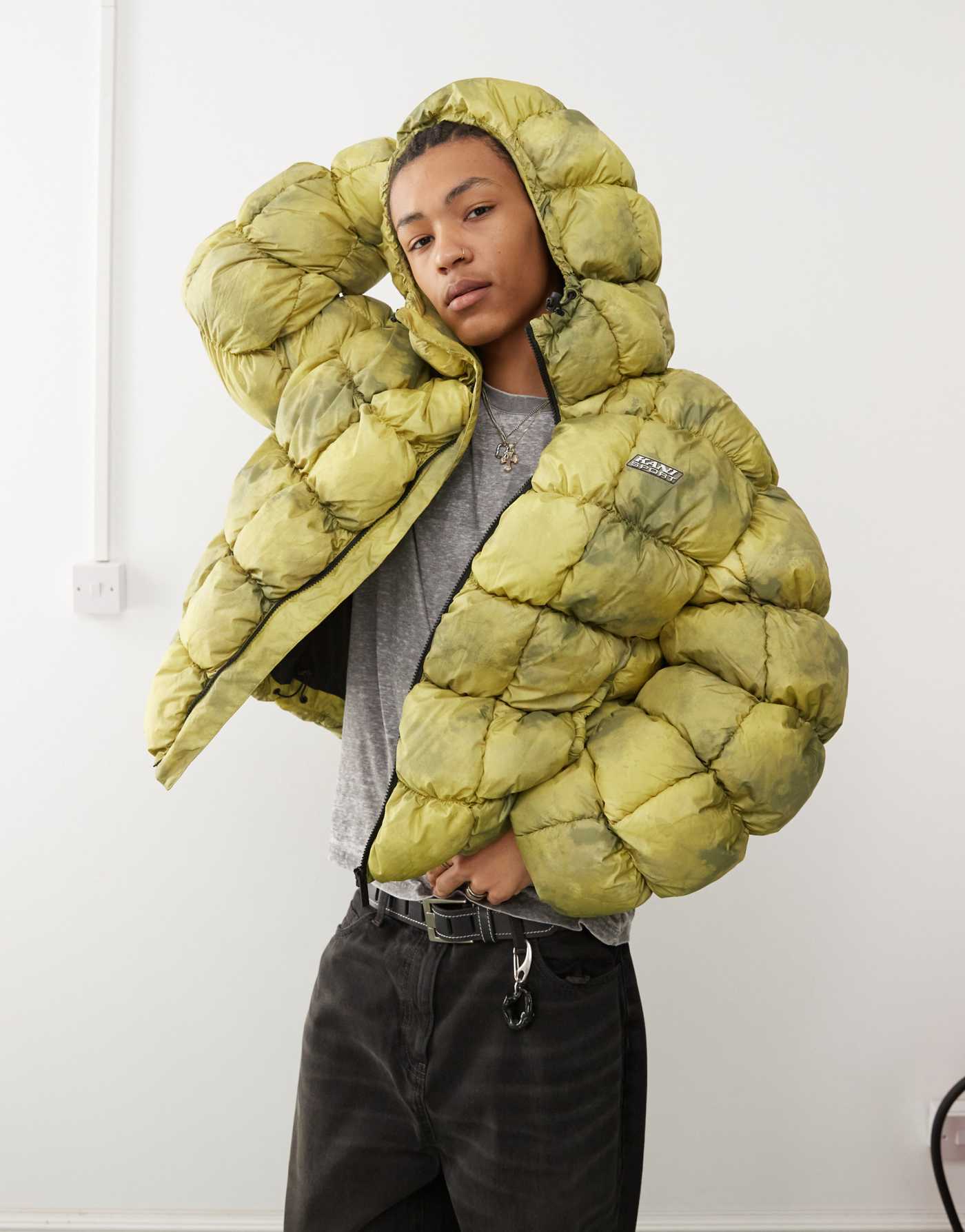 Karl Kani quilted tie dye puffer jacket in lime green