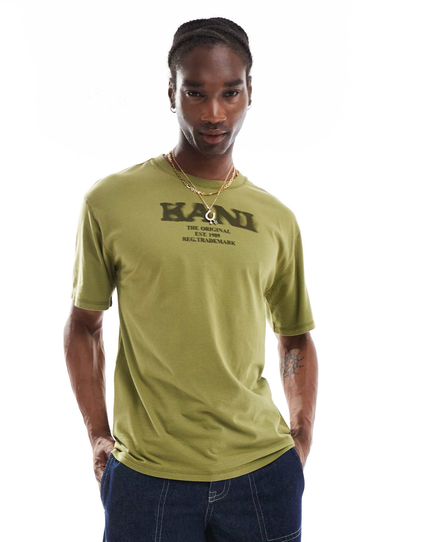 Karl Kani retro logo t-shirt in olive green