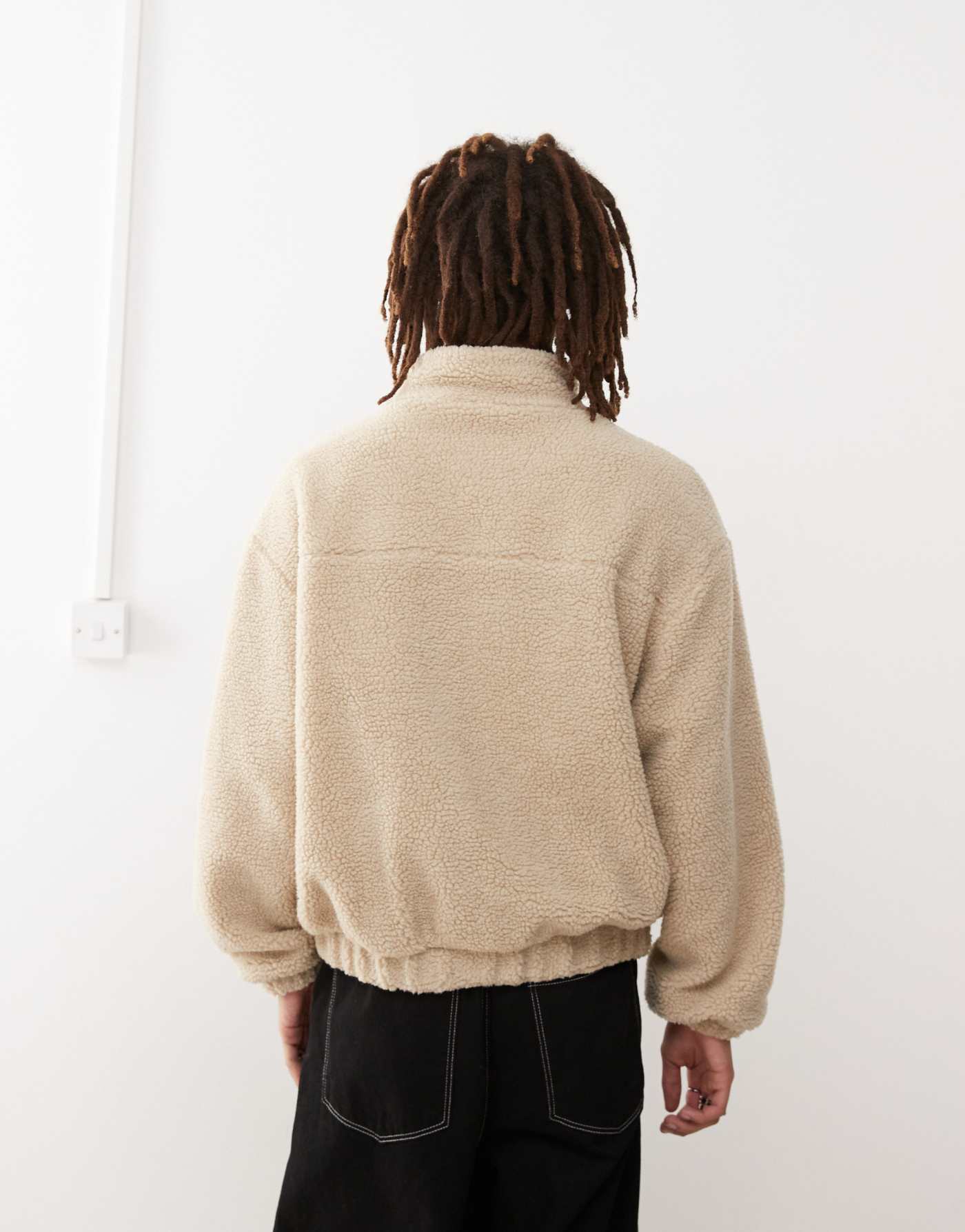 Prohibited half-zip borg sweatshirt with script logo detail in cream