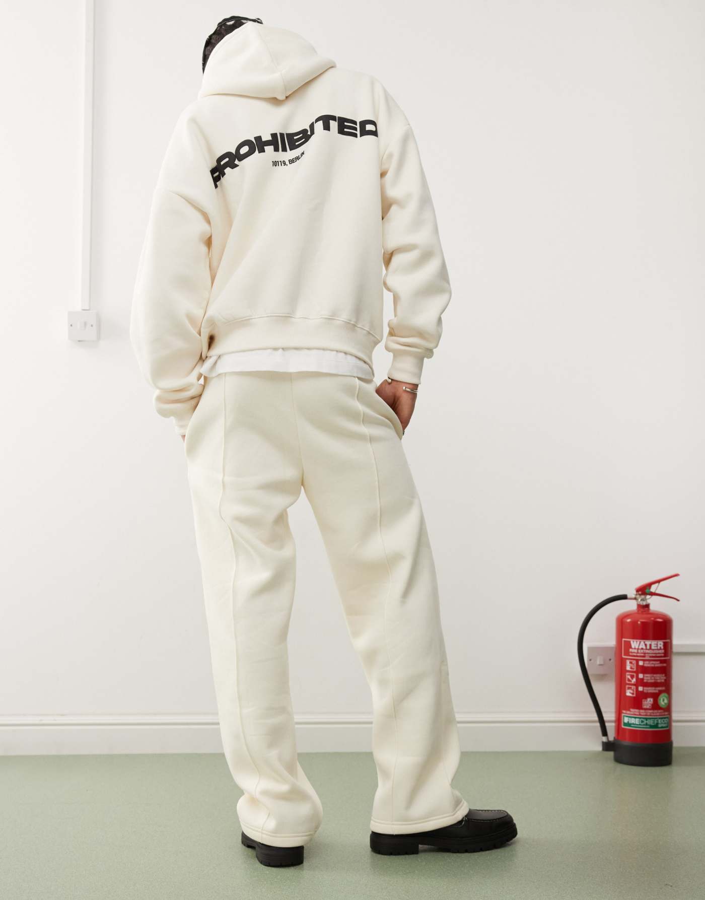 Prohibited script logo straight leg jogger in cream