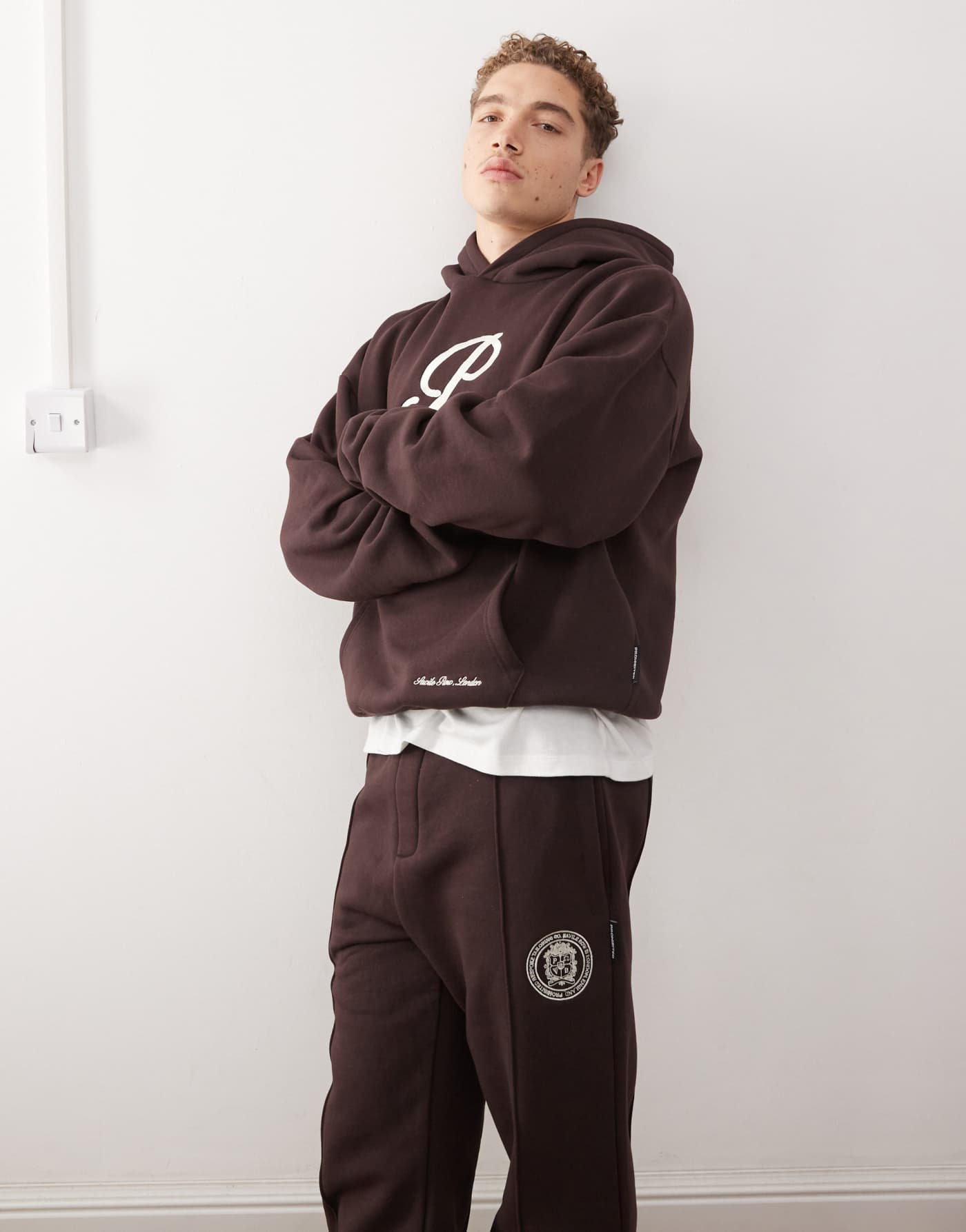 Prohibited logo sweat hoodie co-ord in brown