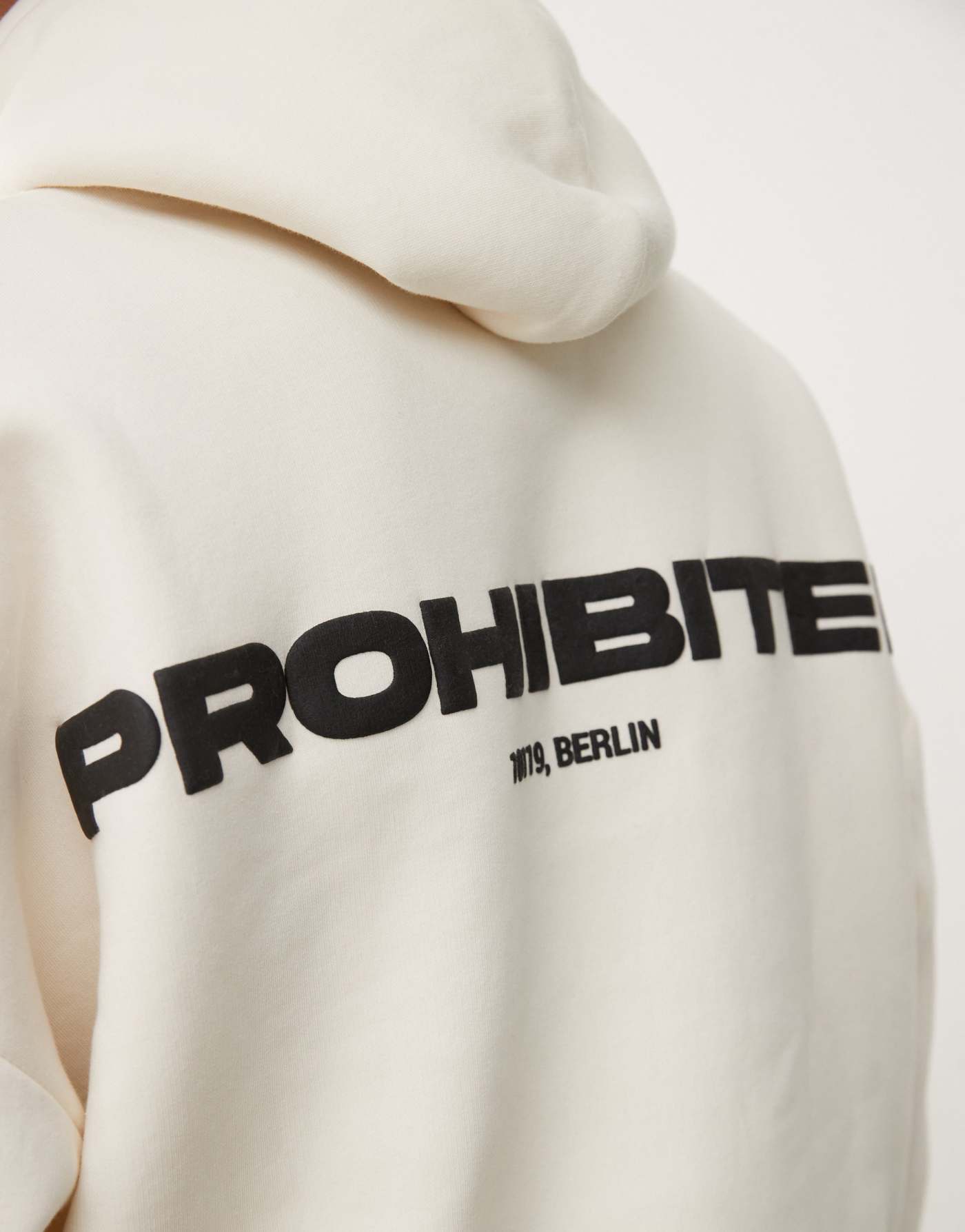 Prohibited back print logo hoodie in cream