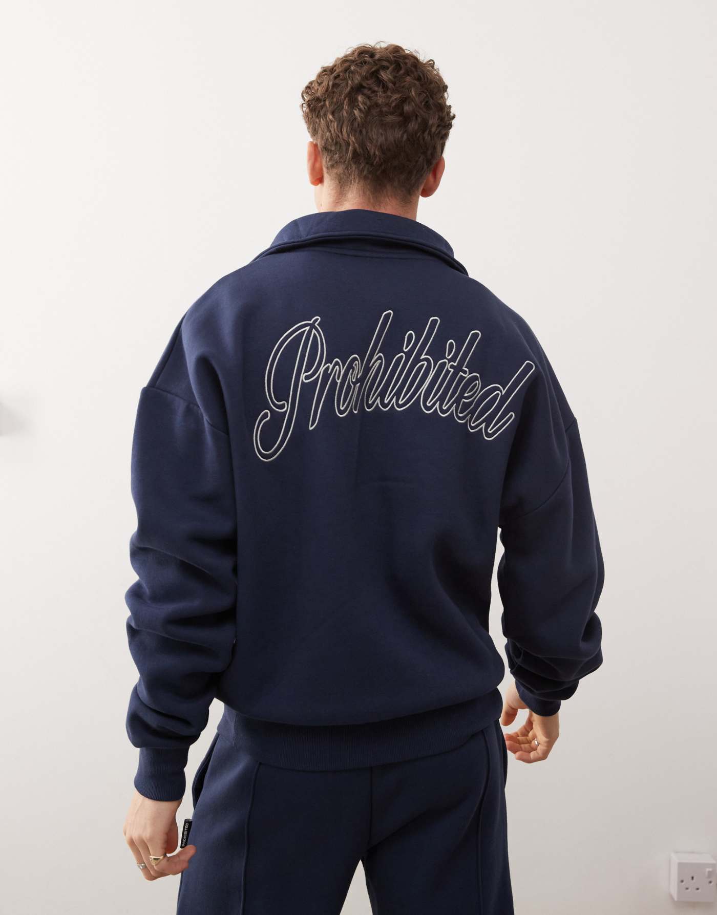 Prohibited half zip contrast logo detail sweatshirt in navy