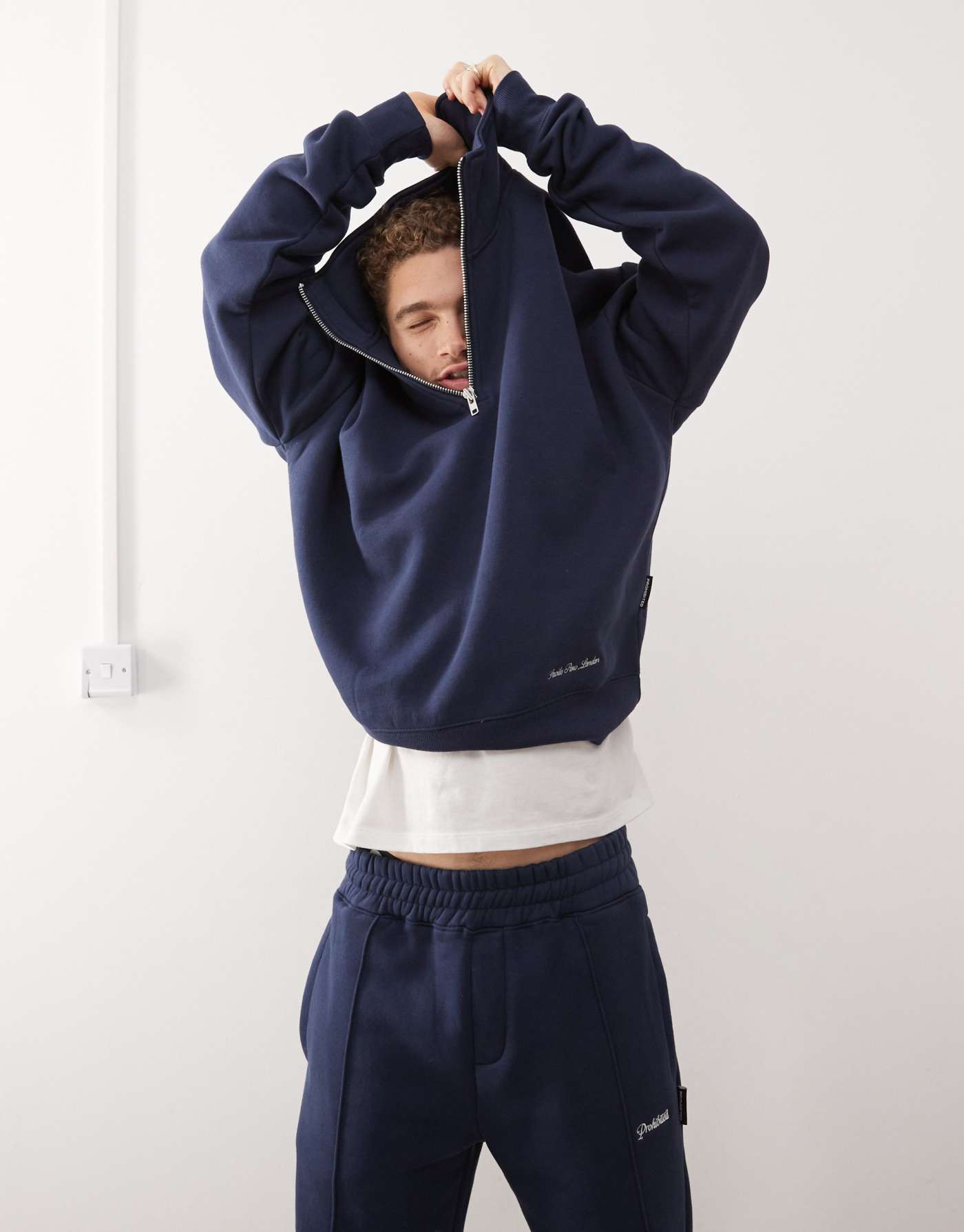 Prohibited half zip contrast logo detail sweatshirt in navy