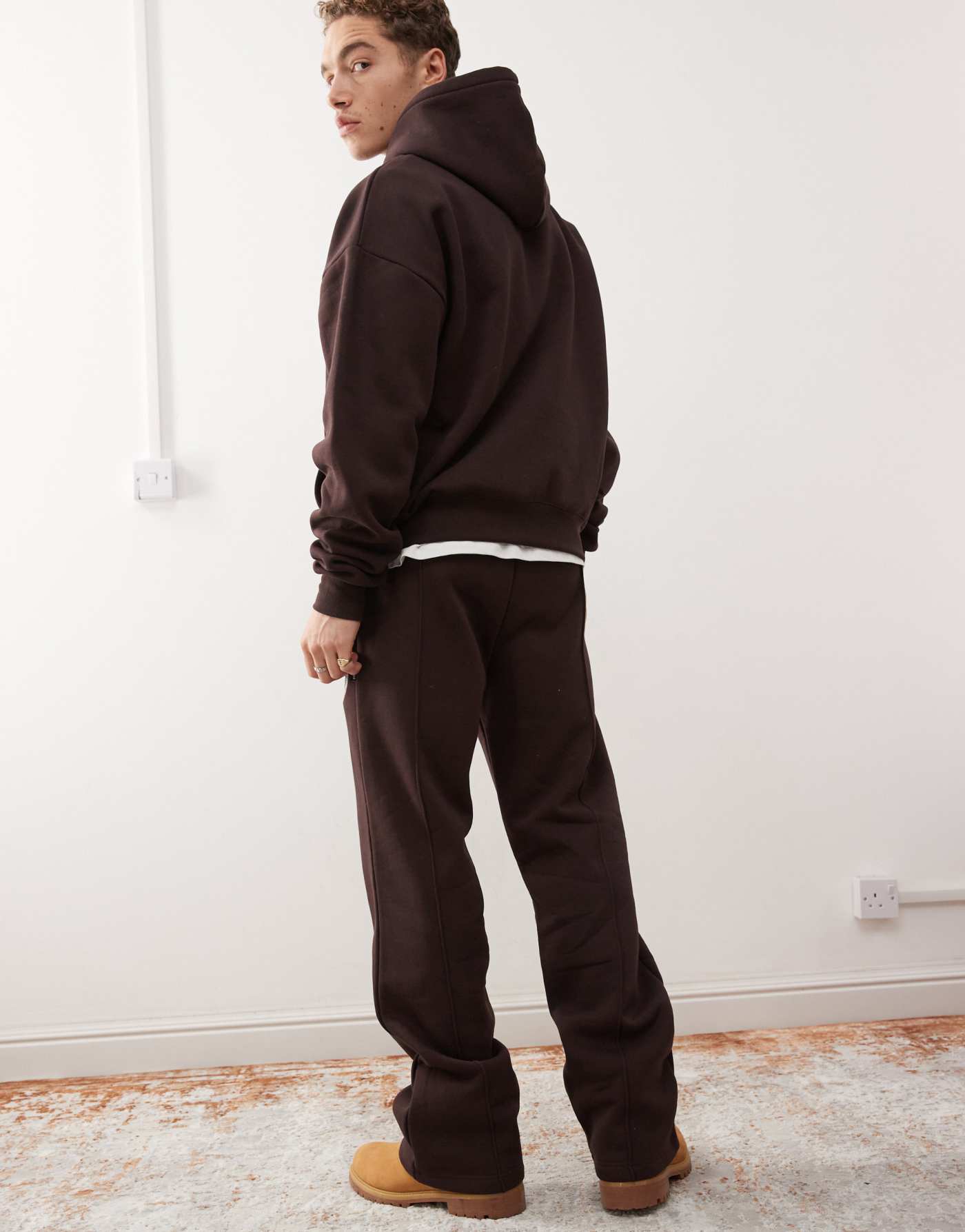 Prohibited seam detail sweat straight leg jogger co-ord in brown