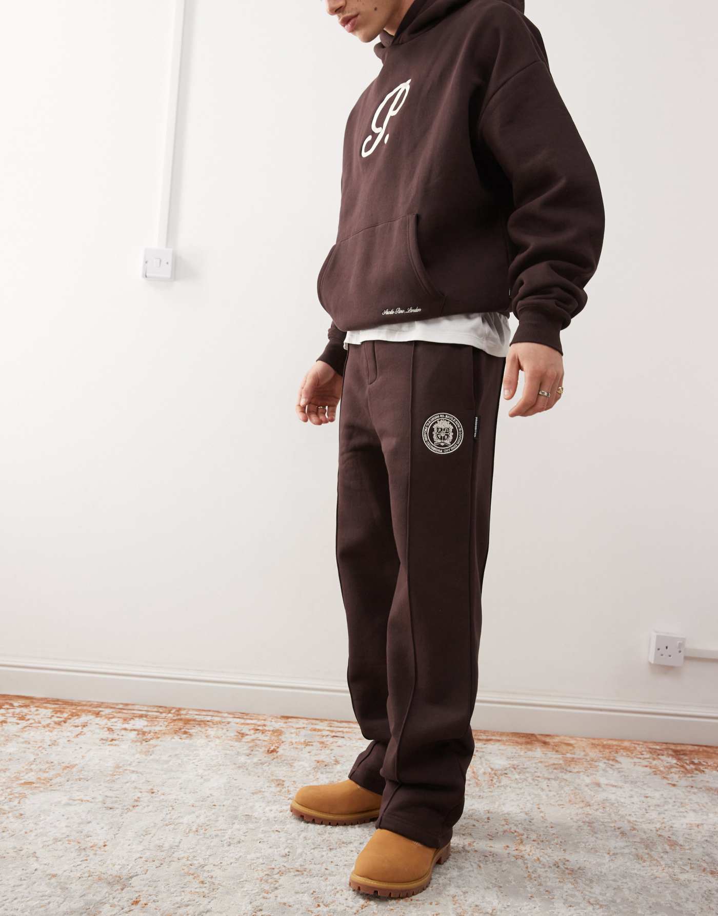 Prohibited seam detail sweat straight leg jogger co-ord in brown