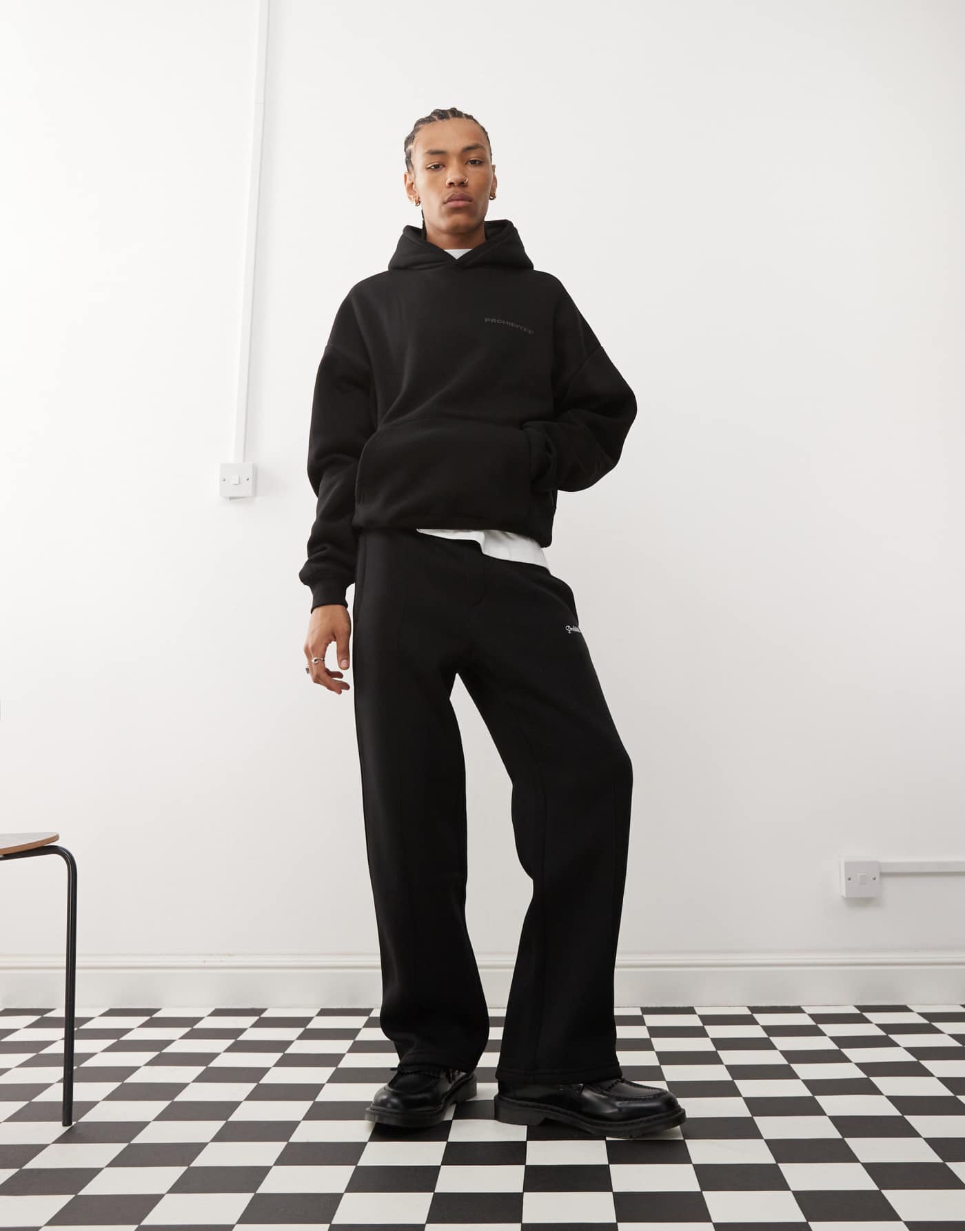 Prohibited tonal logo back print hoodie co-ord in black