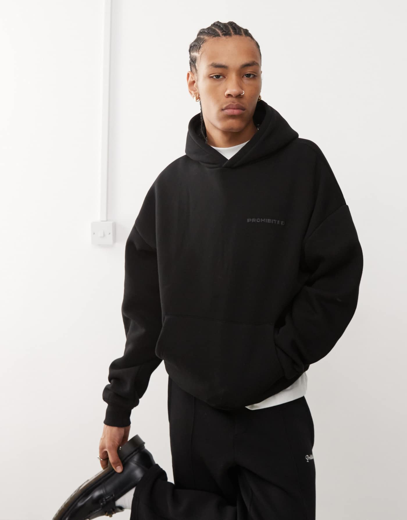 Prohibited tonal logo back print hoodie co-ord in black