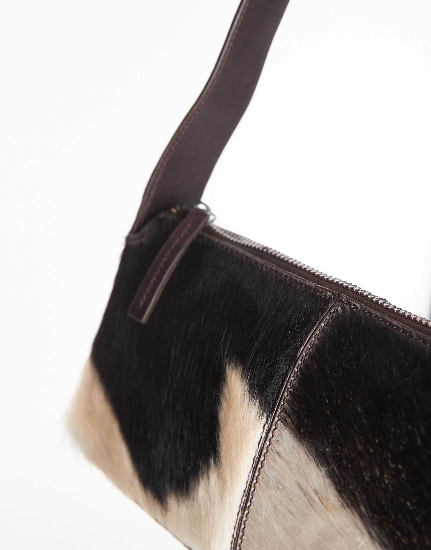 Mango cow print leather shoulder bag in brown